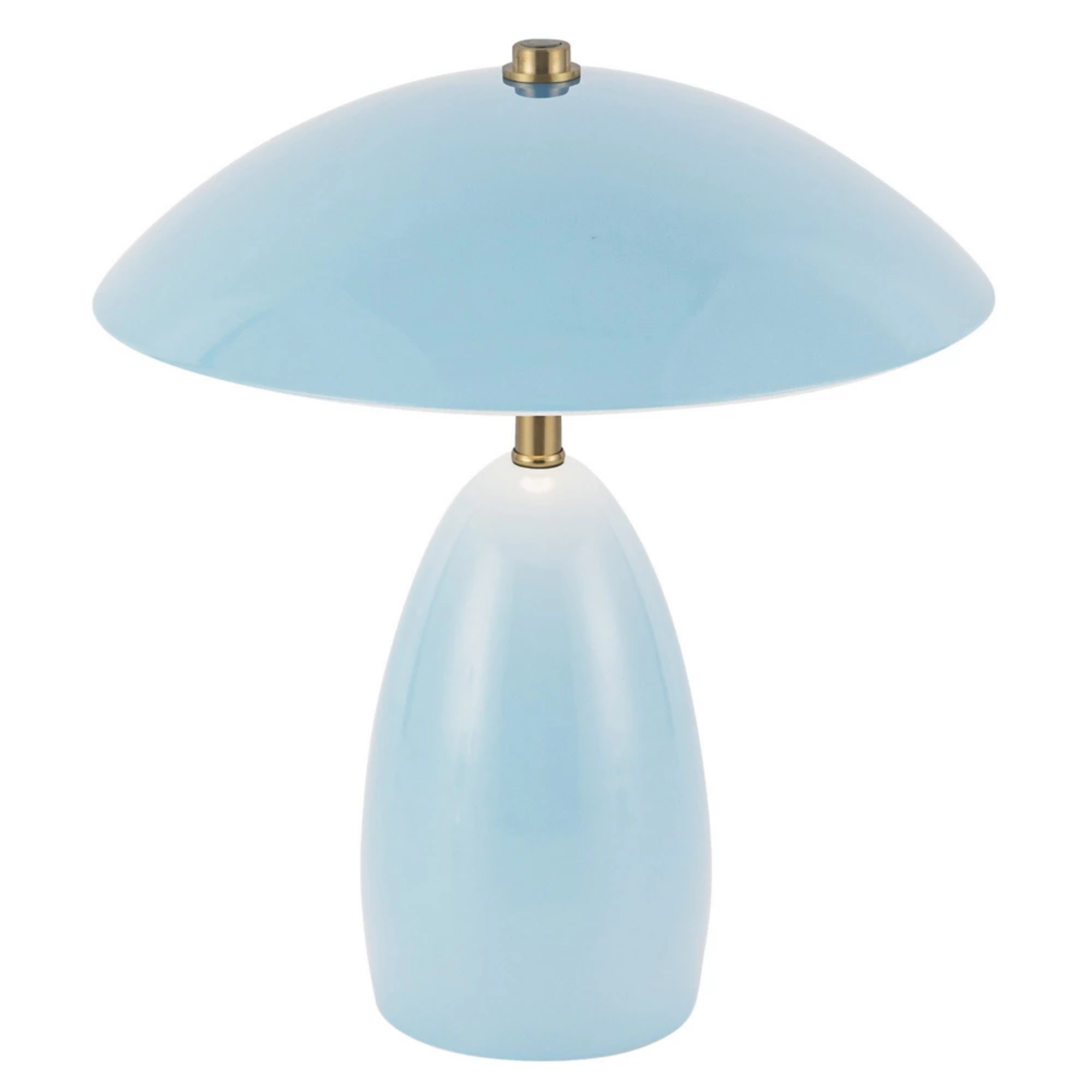 The cerulean Poppy Cordless Lamp from Alora Mood at an angle.