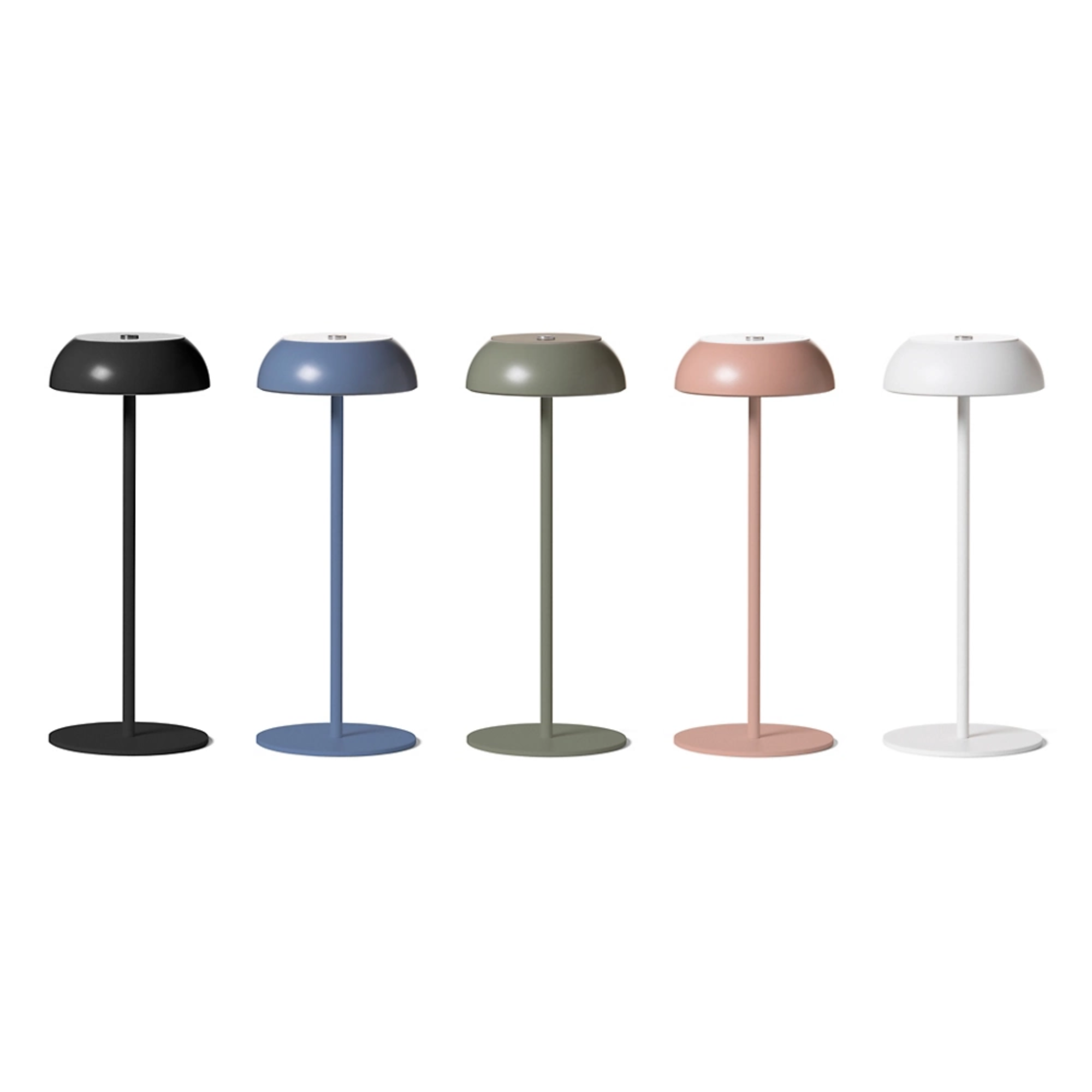 The black, blue, concrete green, mauve dust, and white Float Cordless Lamp from Axolight. all-groups