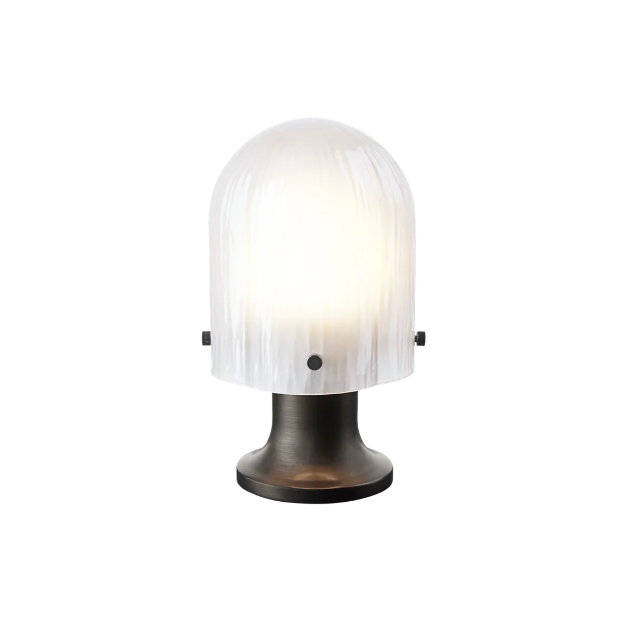 The Seine Portable Table Lamp from GUBI at full brightness.
