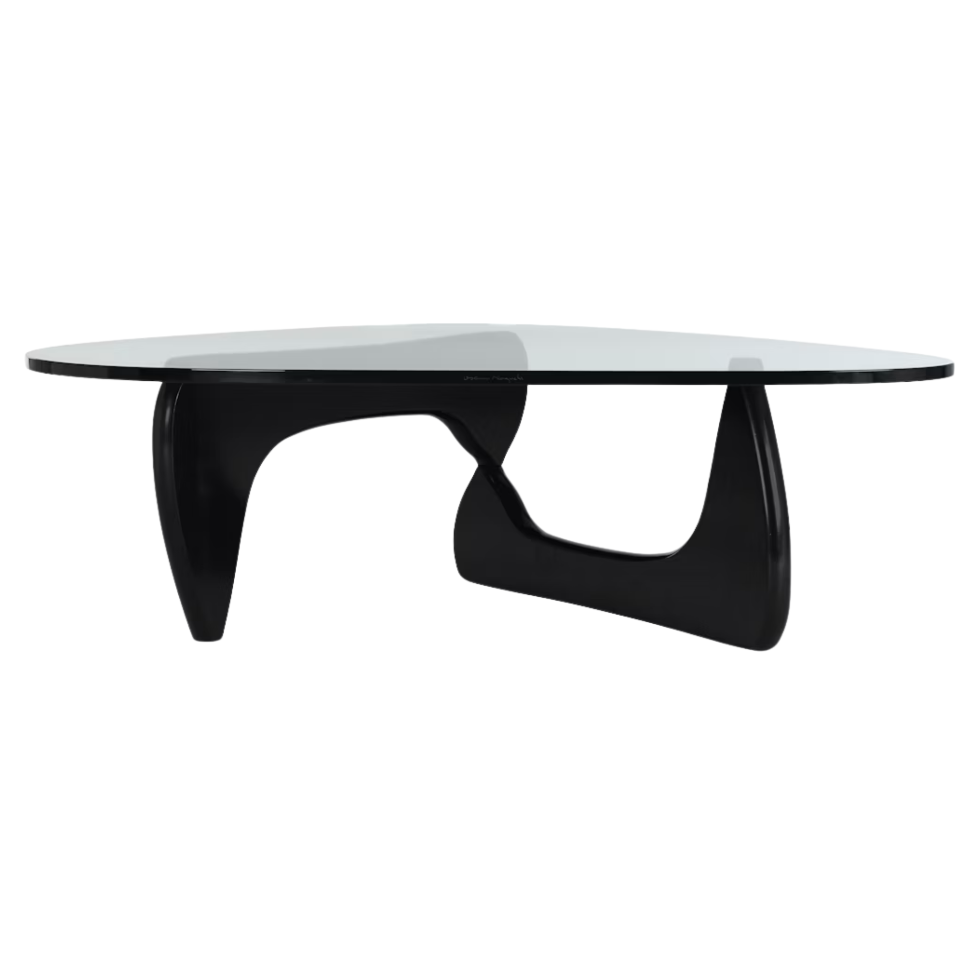 The black Noguchi Table from Herman Miller from the side.