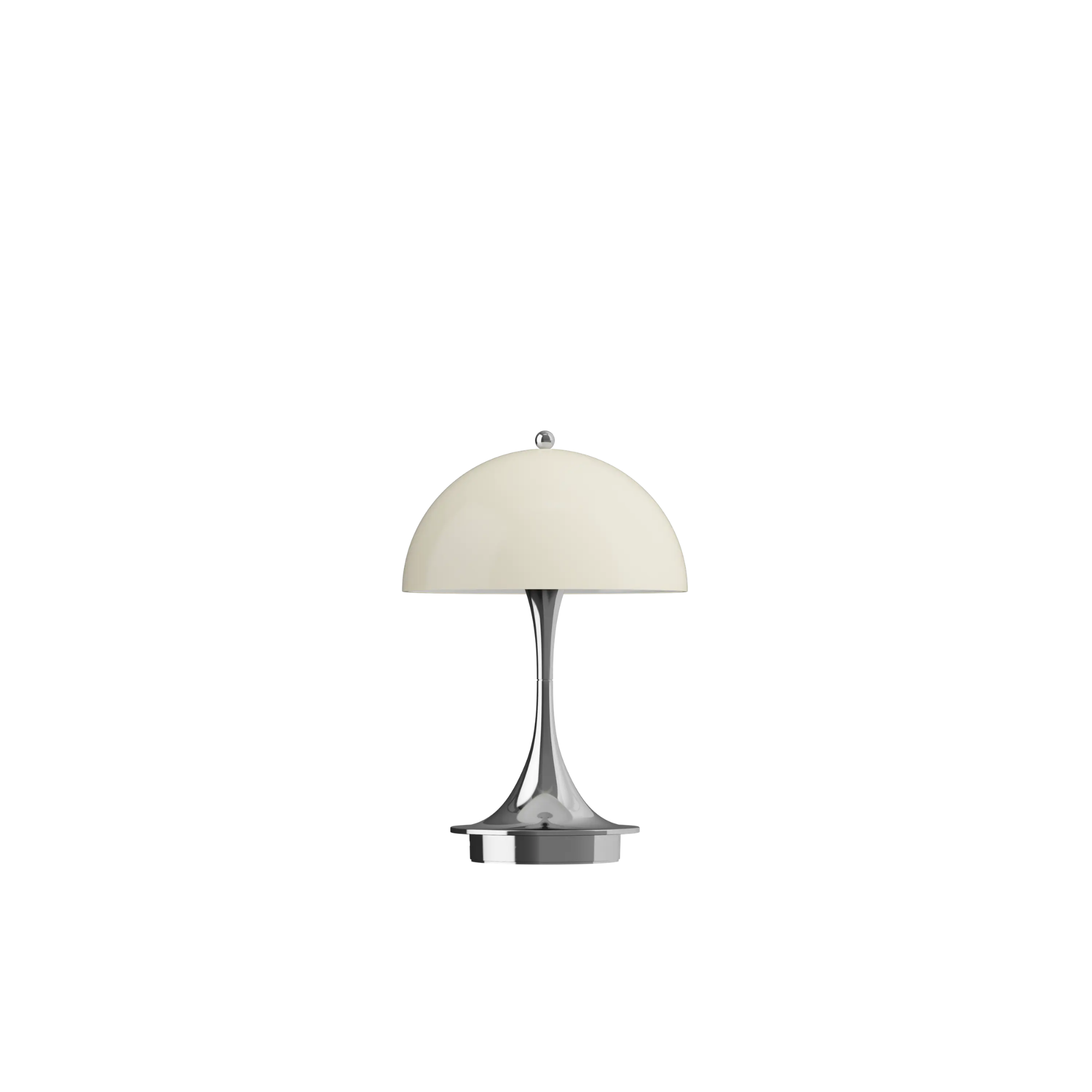 The chrome beige Panthella 160 Portable Lamp from Louis Poulsen turned off.