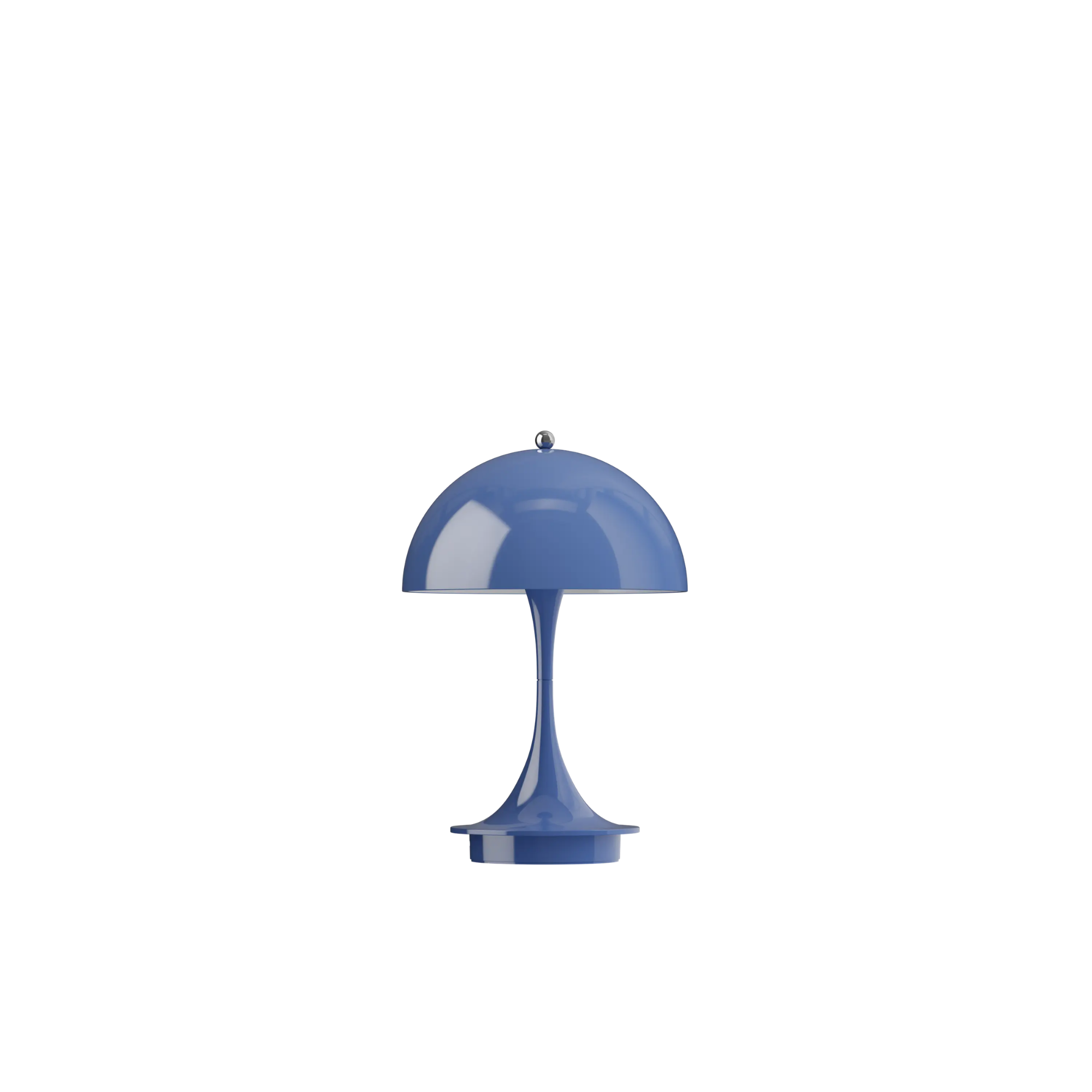 The opaque indigo Panthella 160 Portable Lamp from Louis Poulsen turned off.