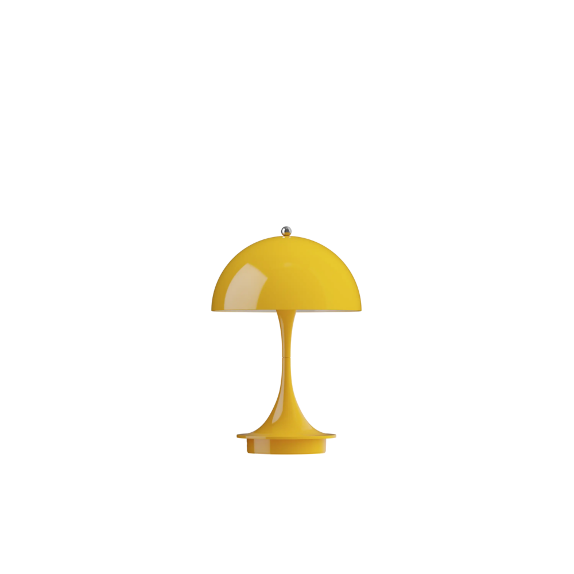 The opaque yellow Panthella 160 Portable Lamp from Louis Poulsen turned off.