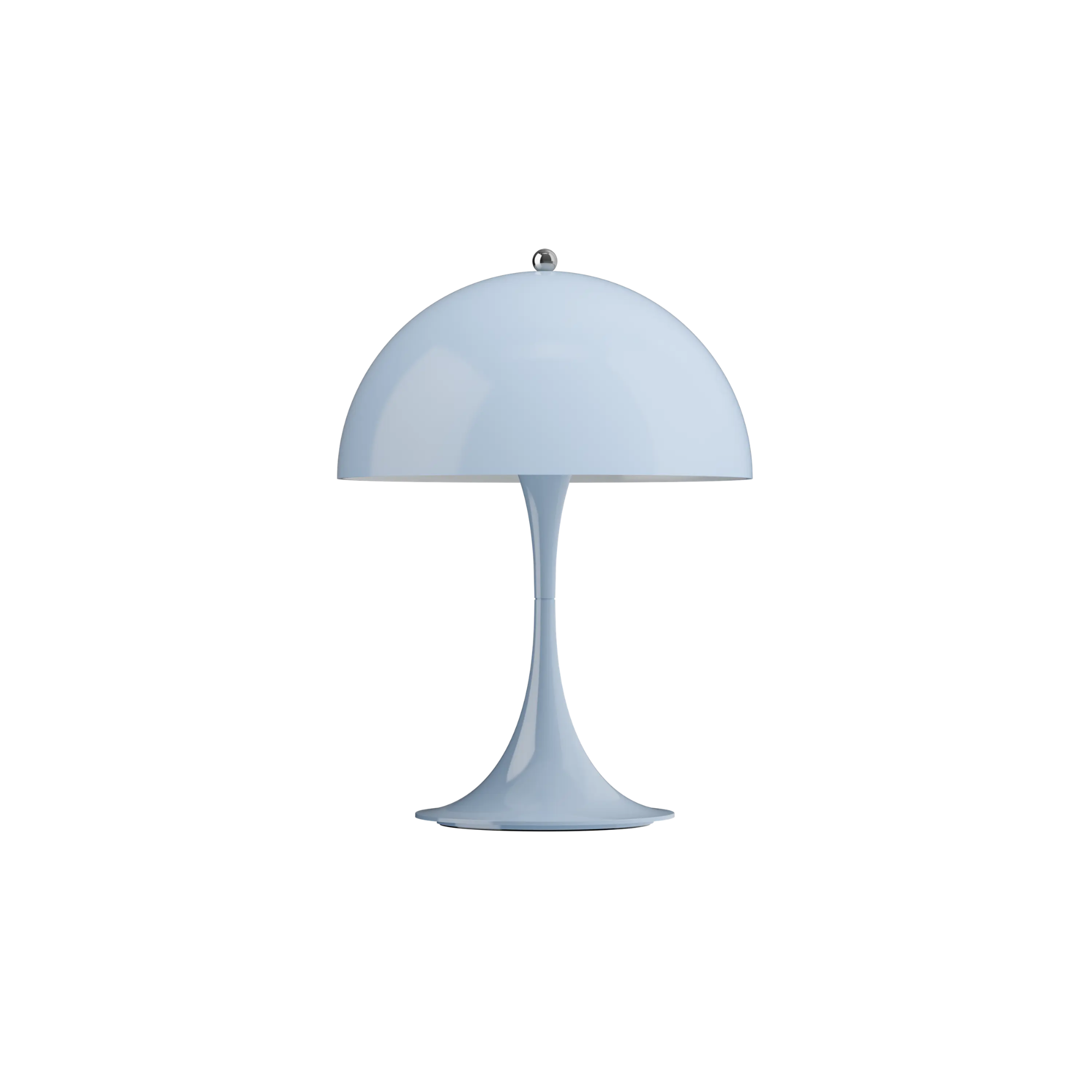 The pale blue opal Panthella 250 Portable Lamp from Louis Poulsen turned off.