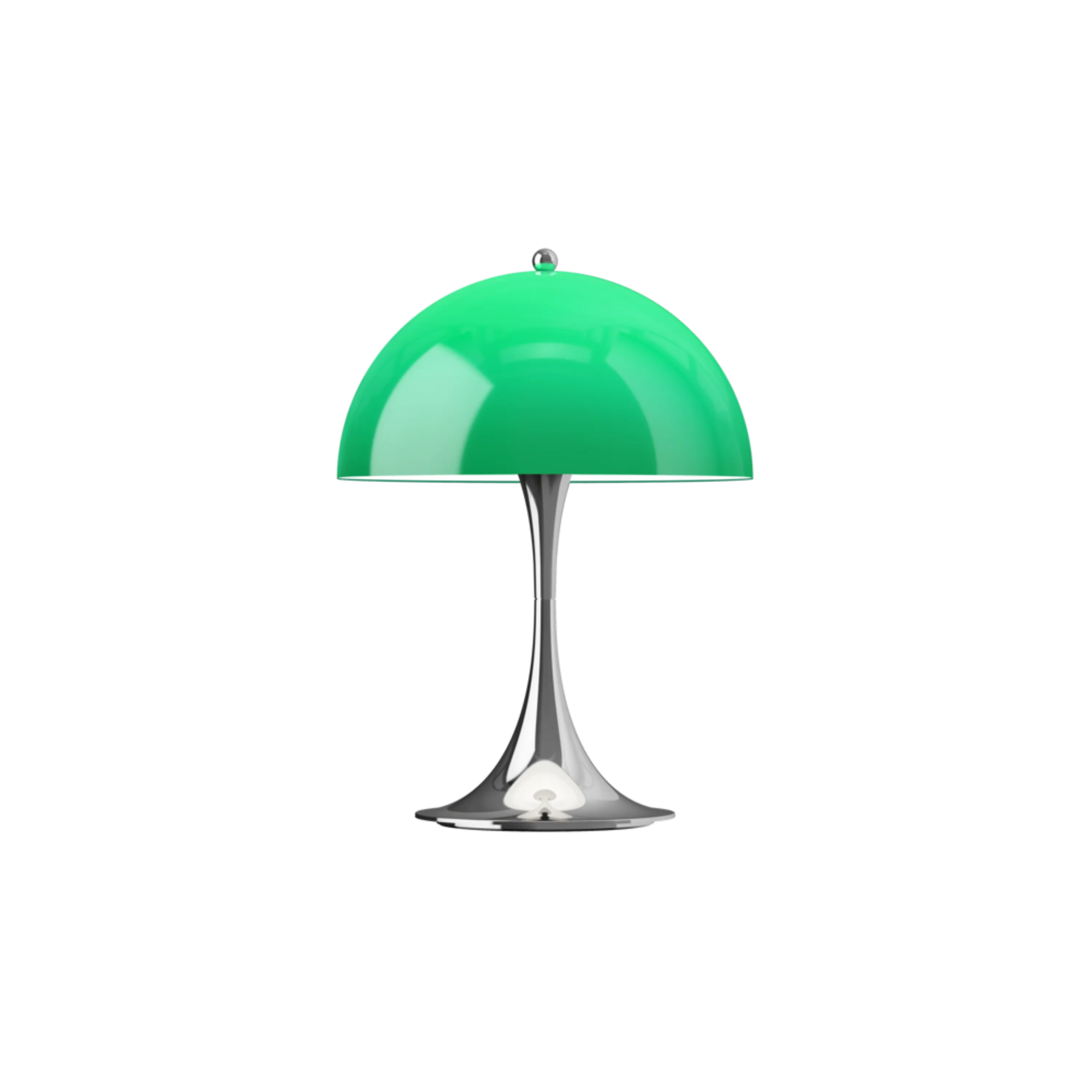 The 13.2 inch green Panthella Portable Lamp: The Originals from Louis Poulsen turned on.