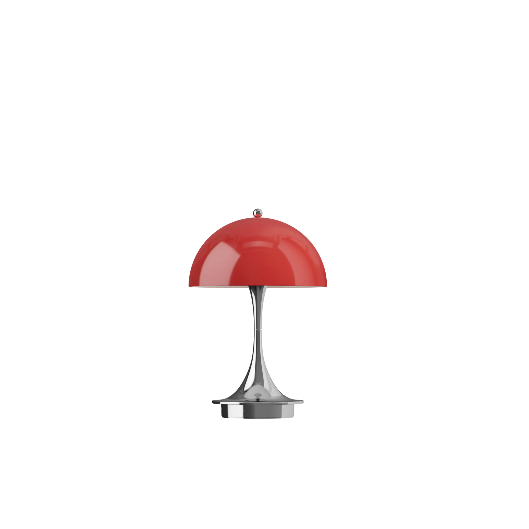 The 9.5 inch red Panthella Portable Lamp: The Originals from Louis Poulsen turned off.