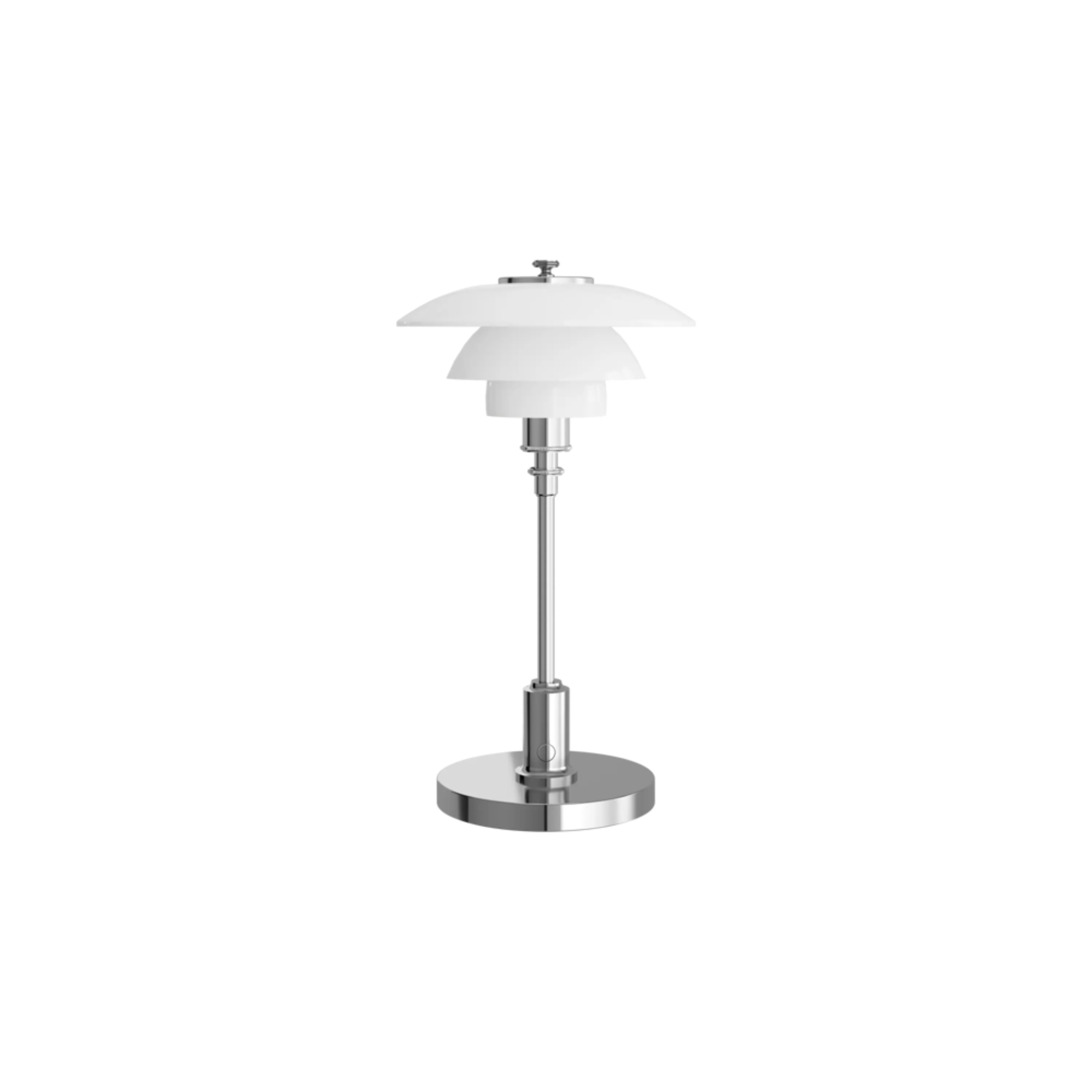 The chrome PH 1/1 Portable Lamp from Louis Poulsen turned off.