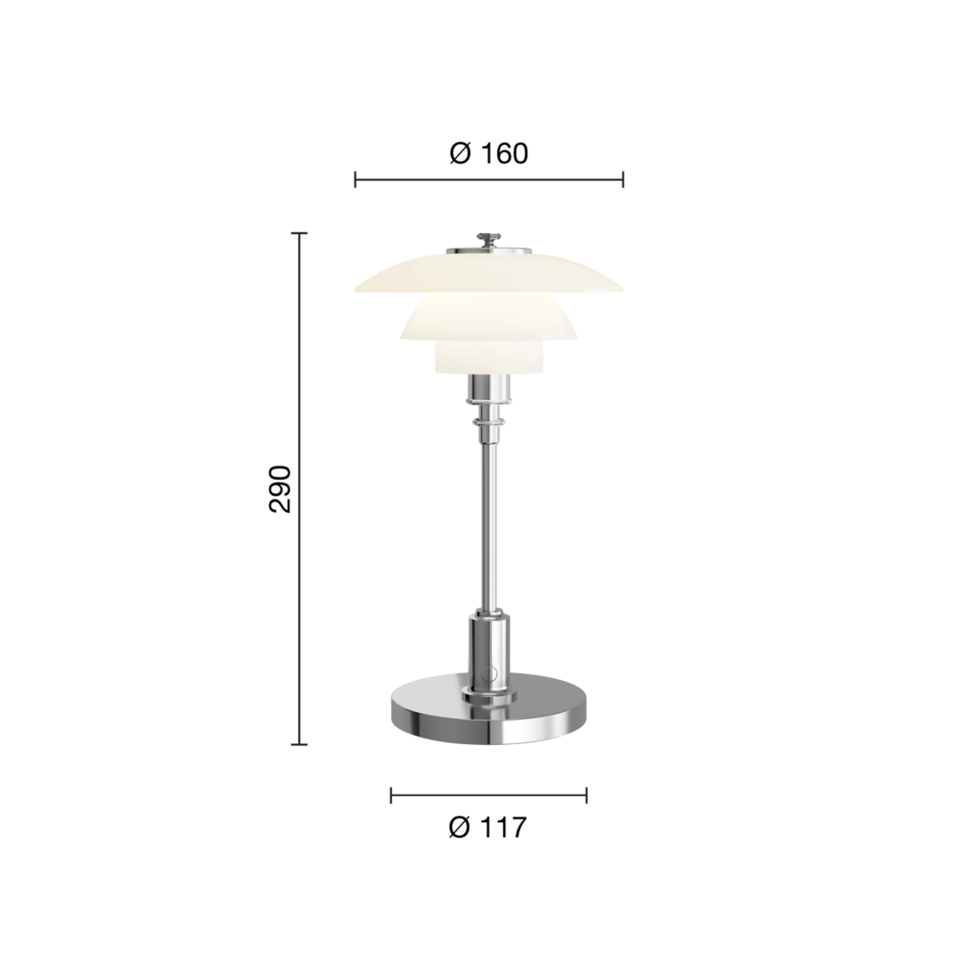 The chrome PH 1/1 Portable Lamp from Louis Poulsen dimensions.