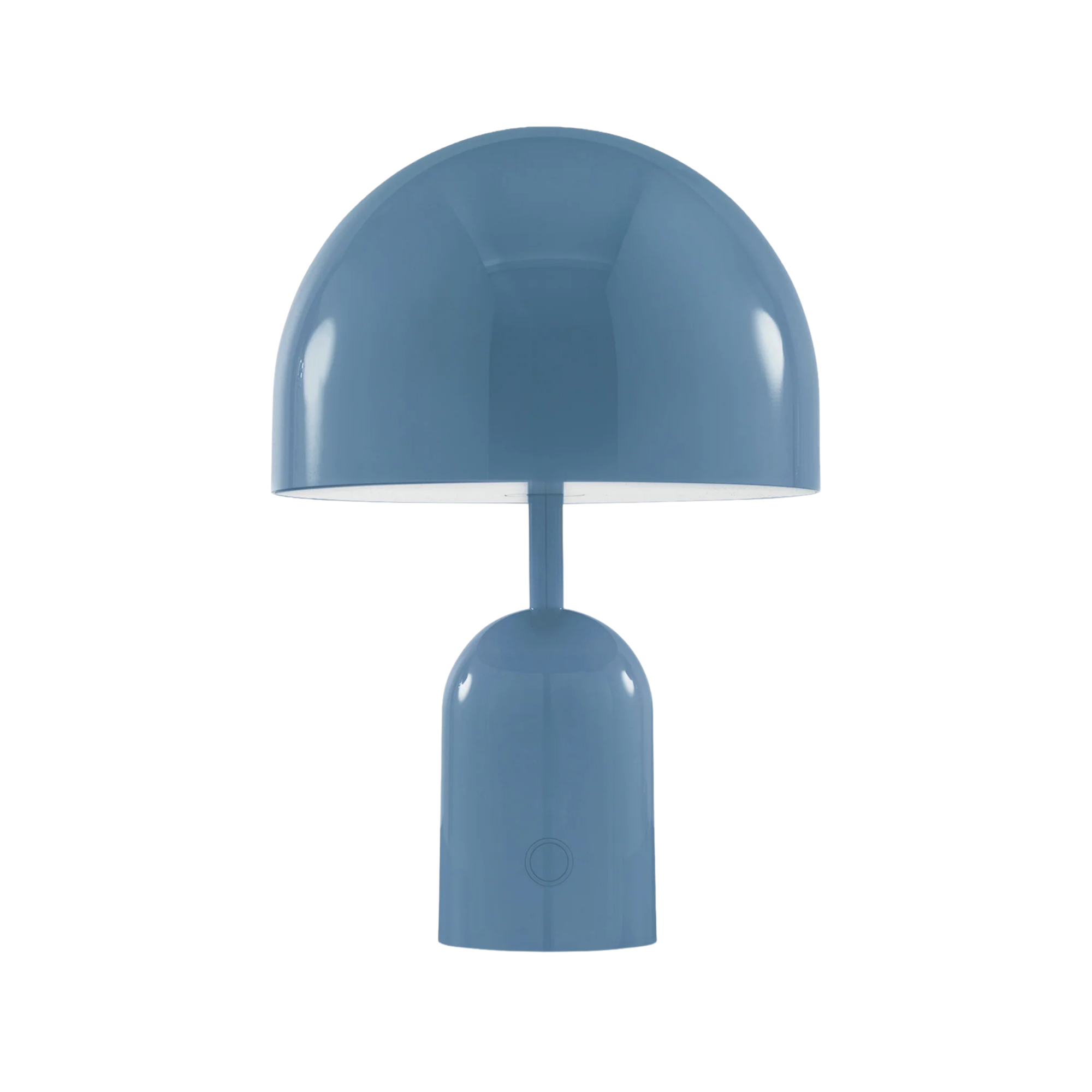 The baby blue Bell Cordless Lamp from Tom Dixon turned off.