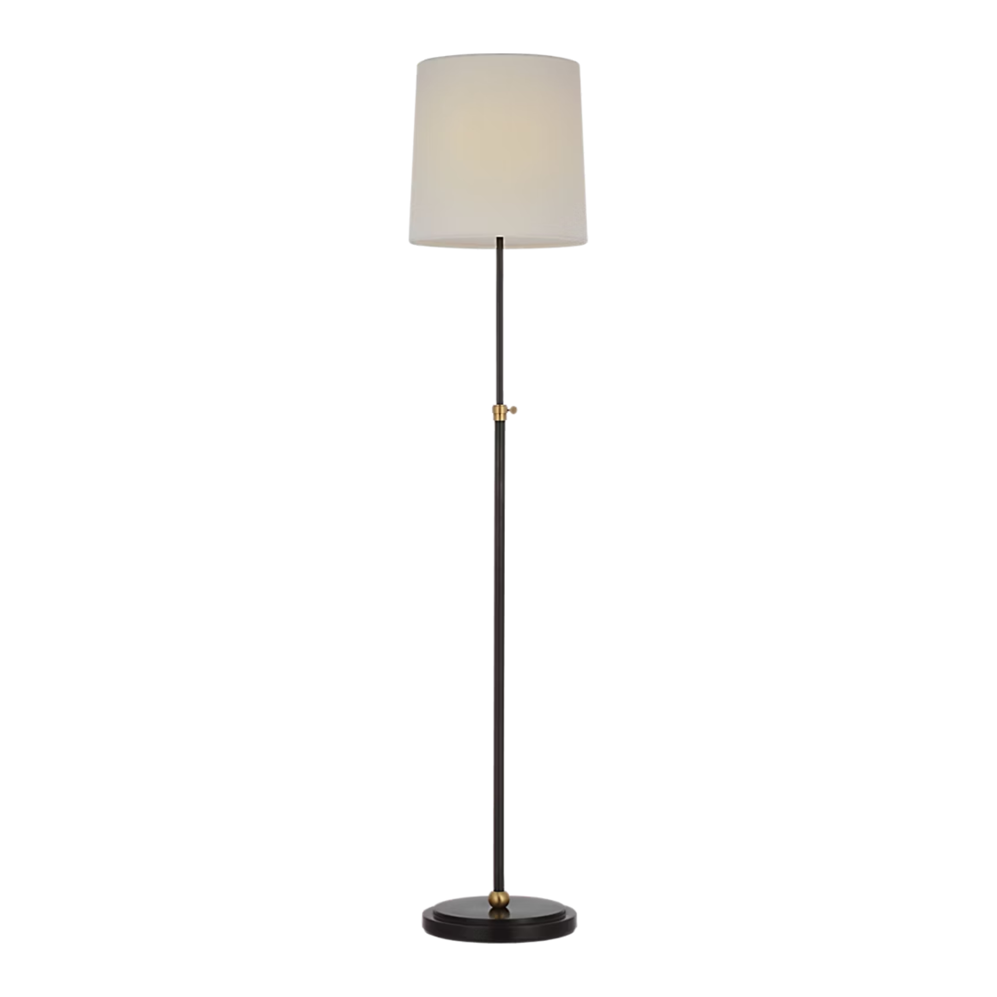 The bronze and hand rubbed antique brass Bryant Adjustable Cordless Floor Lamp turned off.