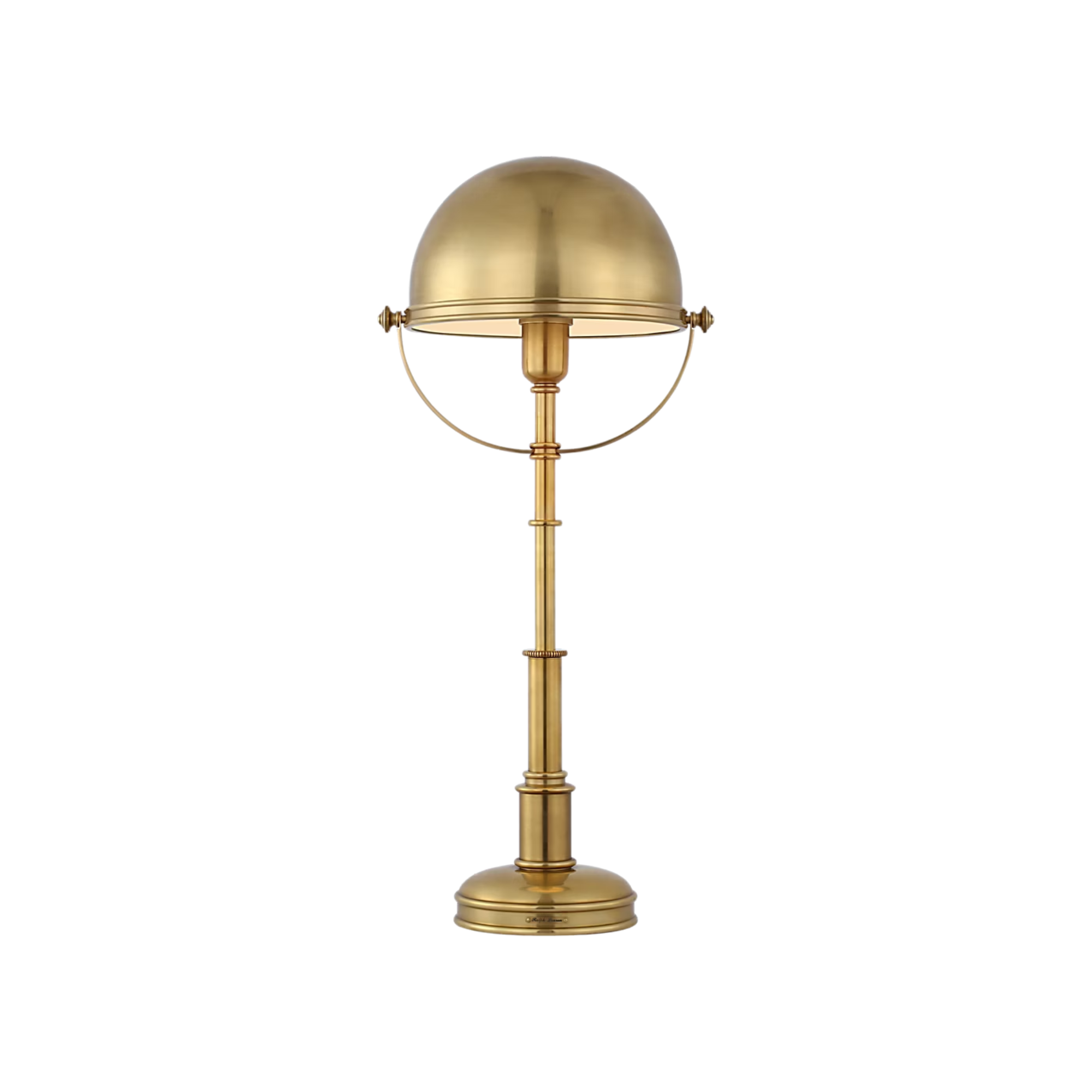 The height adjustable brass Carthage Cordless Lamp from Visual Comfort Signature set to it's highest height.