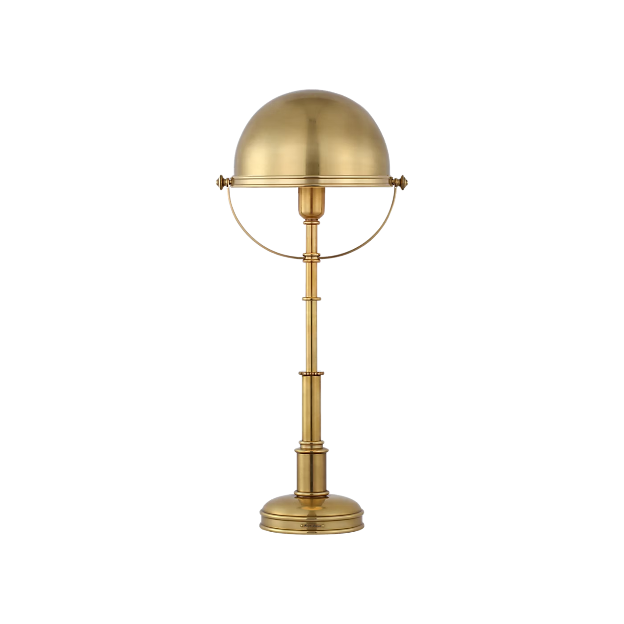 The brass Carthage Cordless Lamp from Visual Comfort Signature at its max height.