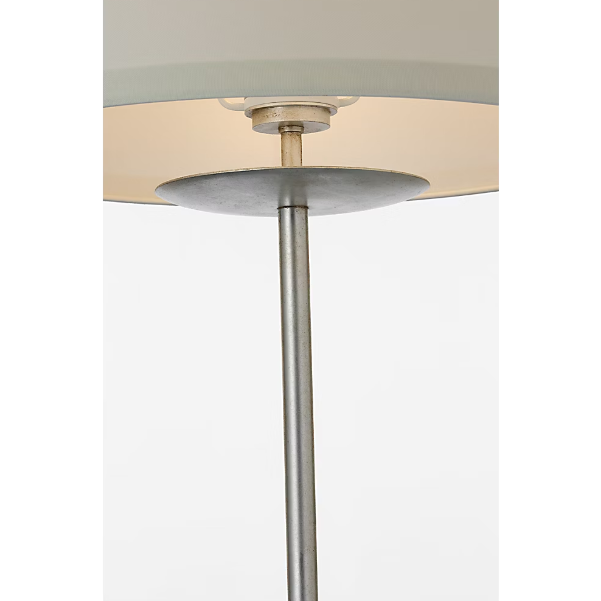 The burnished silver leaf with cream linen shade Walker Cordless Floor Lamp from Visual Comfort Signature post and shade.