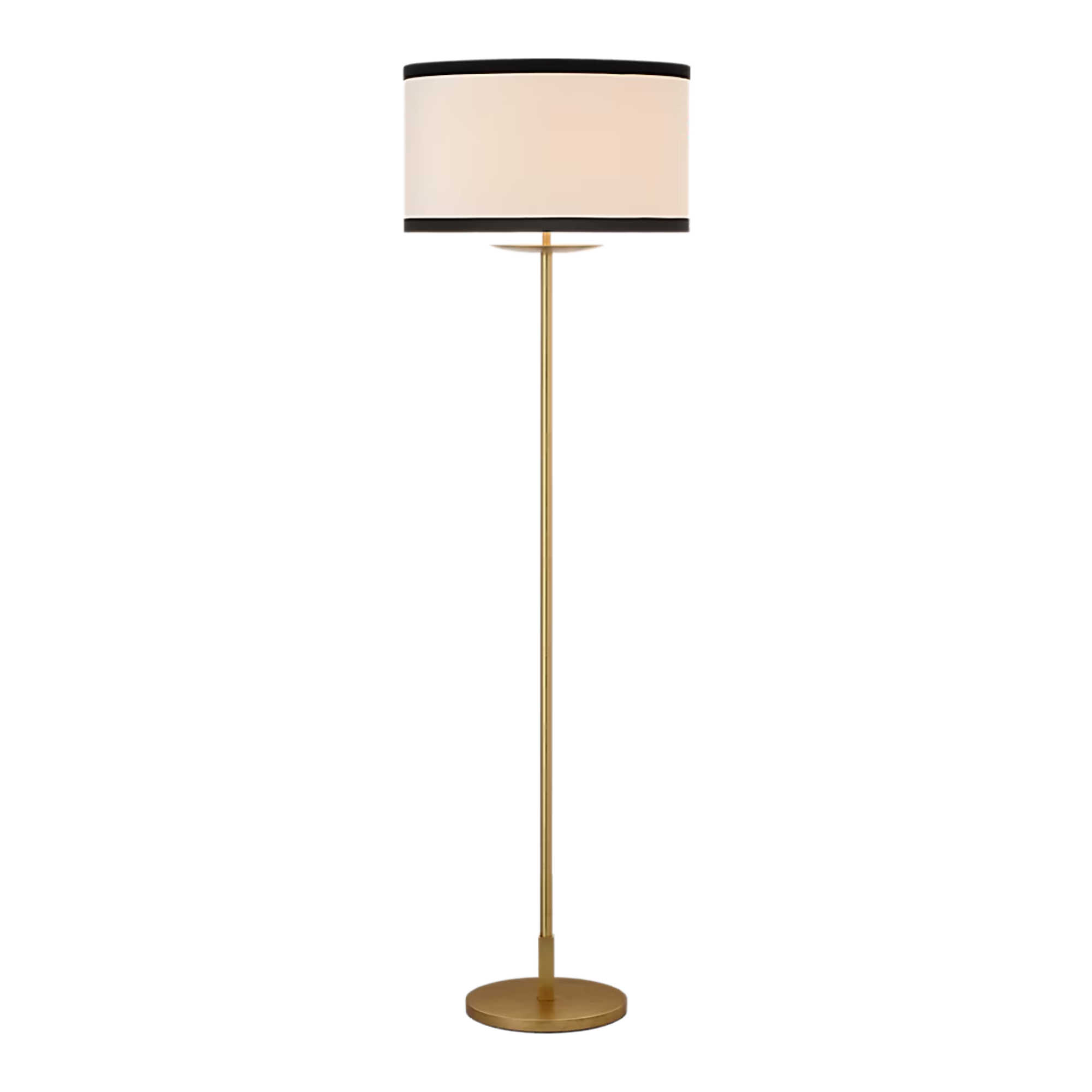 The gild with cream linen shade with black linen trim Walker Cordless Floor Lamp from Visual Comfort Signature.