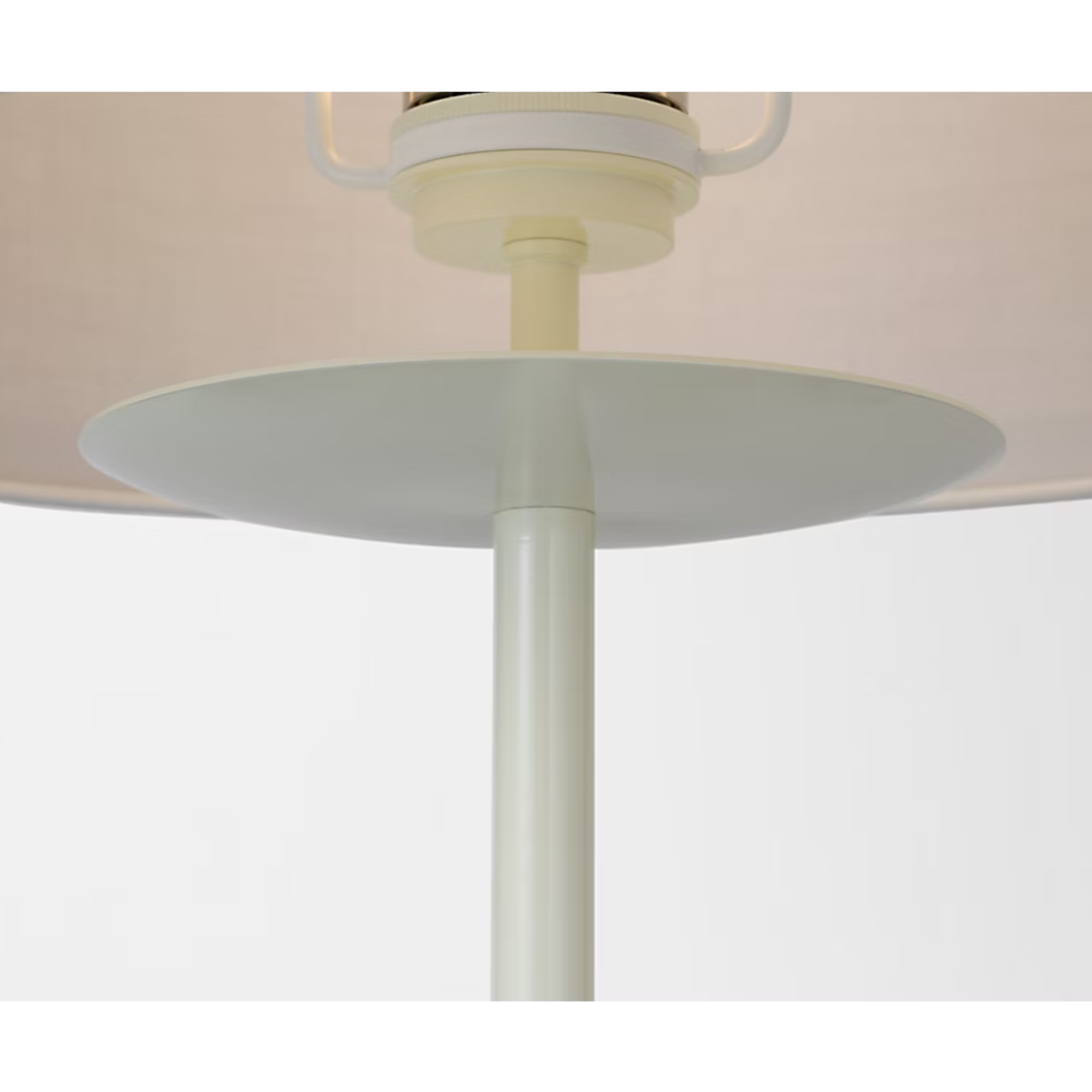 The light cream and natural linen shade Walker Cordless Floor Lamp from Visual Comfort Signature focusing on the post and shade of the lighting fixture.