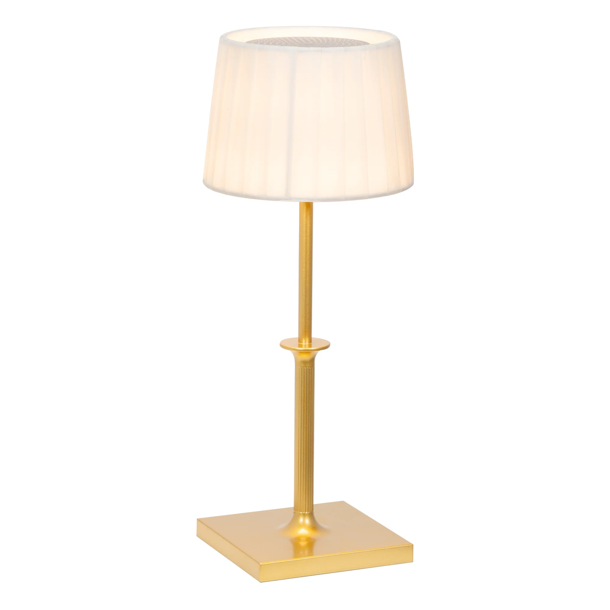 The matte gold Poldina Classic Cordless Lamp from Zafferano.