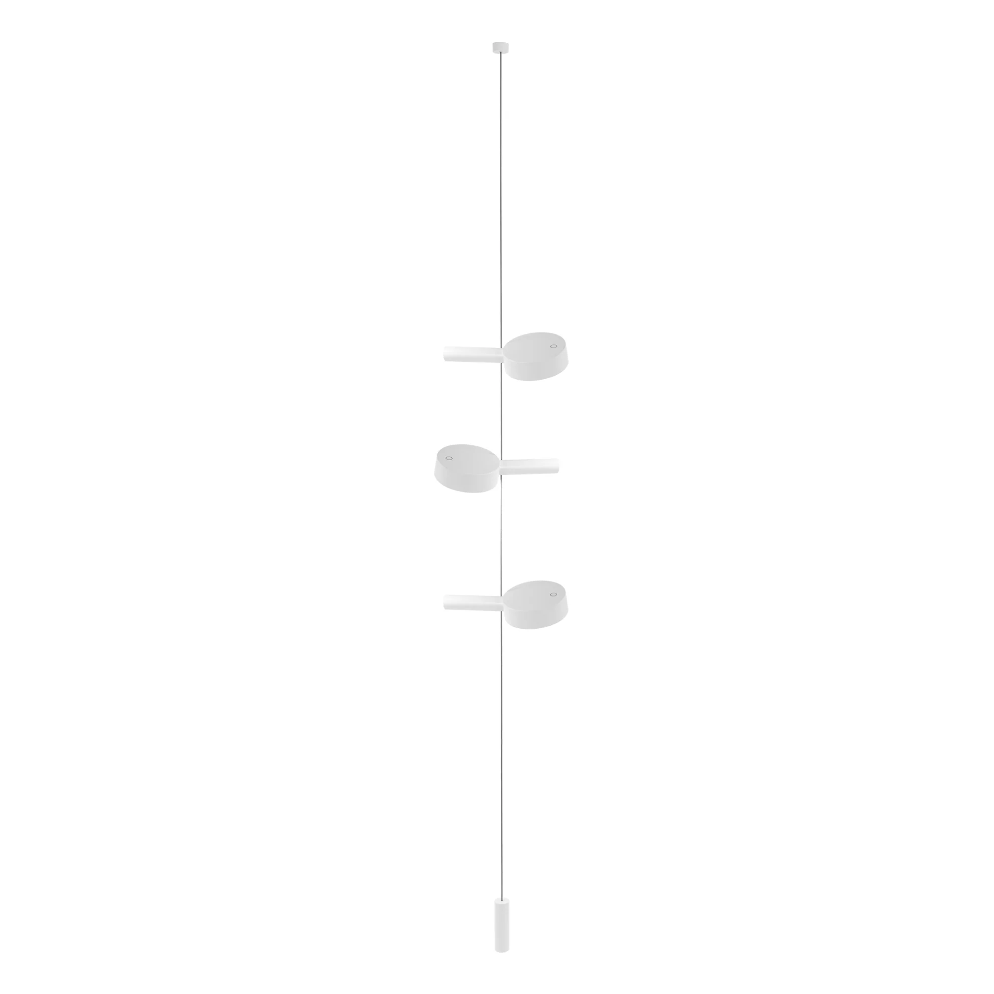 The white Super O Suspended Cordless Floor Lamp from Zafferano with 3 lights.
