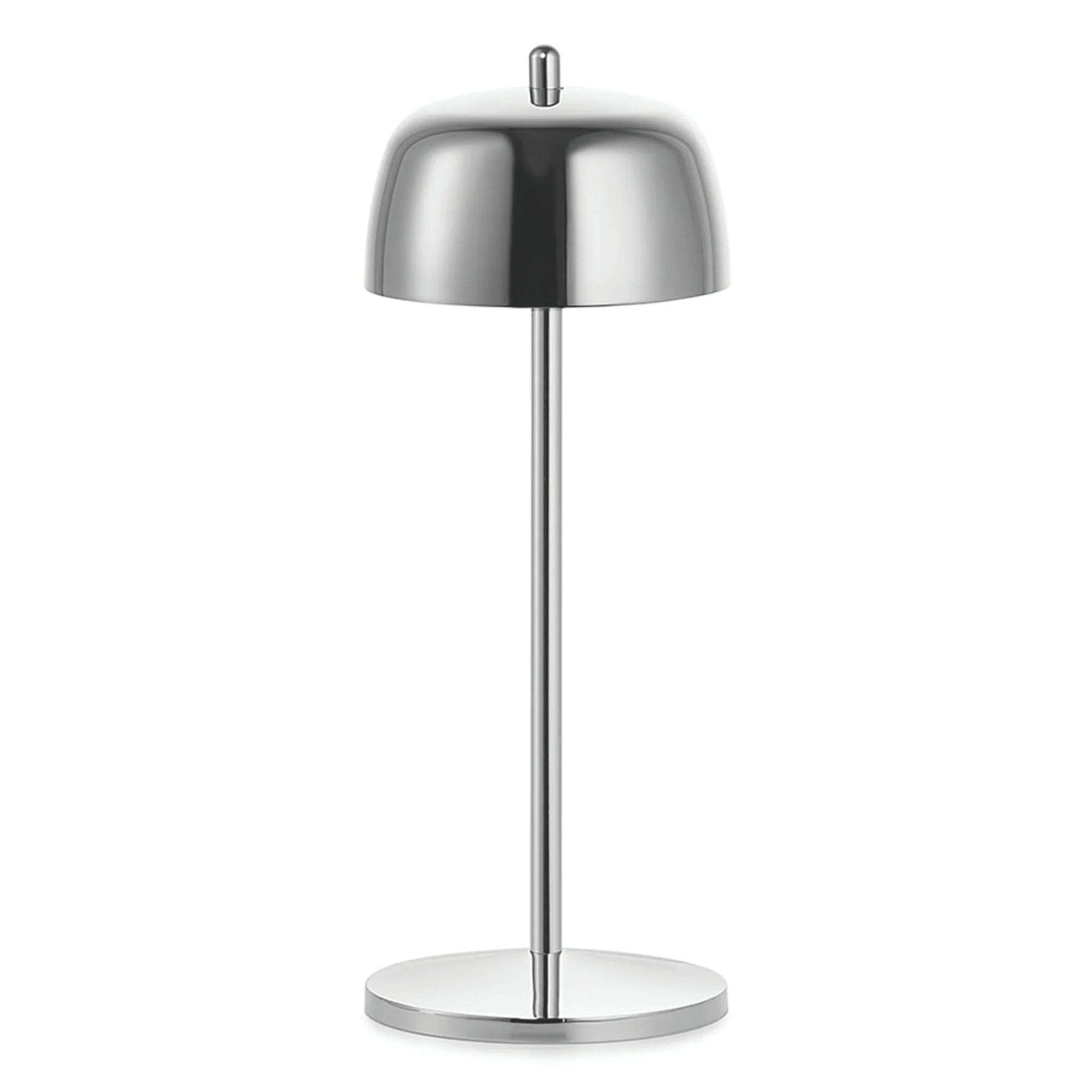 The polished chrome Theta Pro Cordless Lamp from Zafferano.
