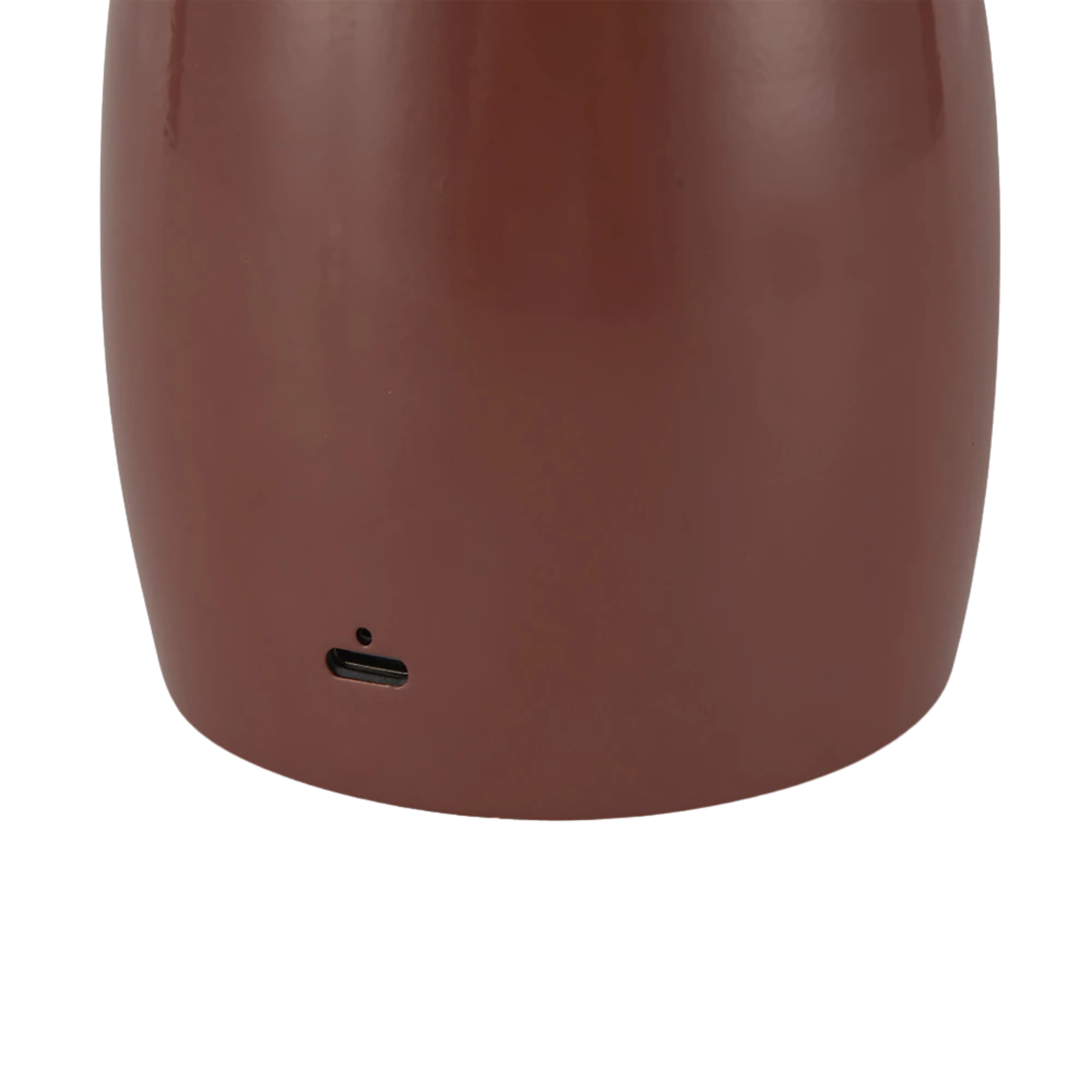 The burgundy Poppy Cordless Lamp from Alora Mood charging port.