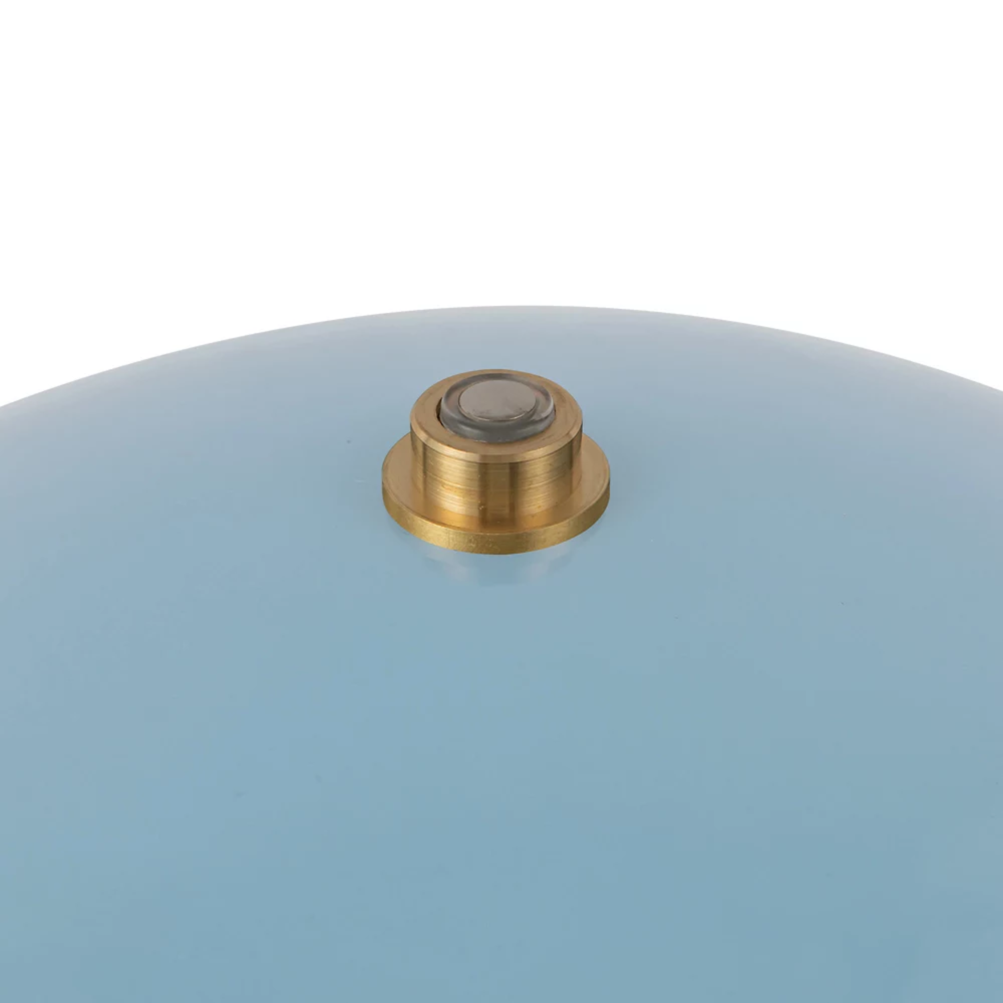 The cerulean Poppy Cordless Lamp from Alora Mood on and off switch.