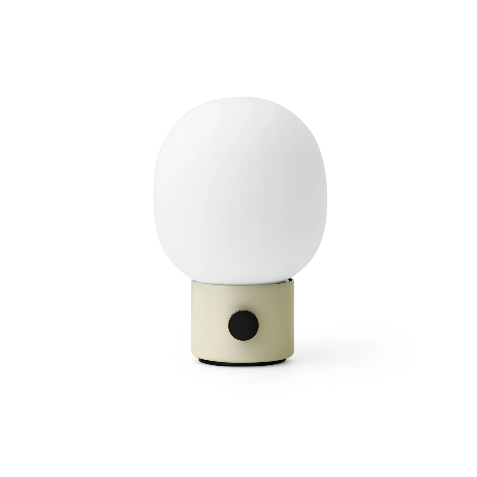 The front of the alabaster white JWDA Portable Table Lamp from Audo Copenhagen.