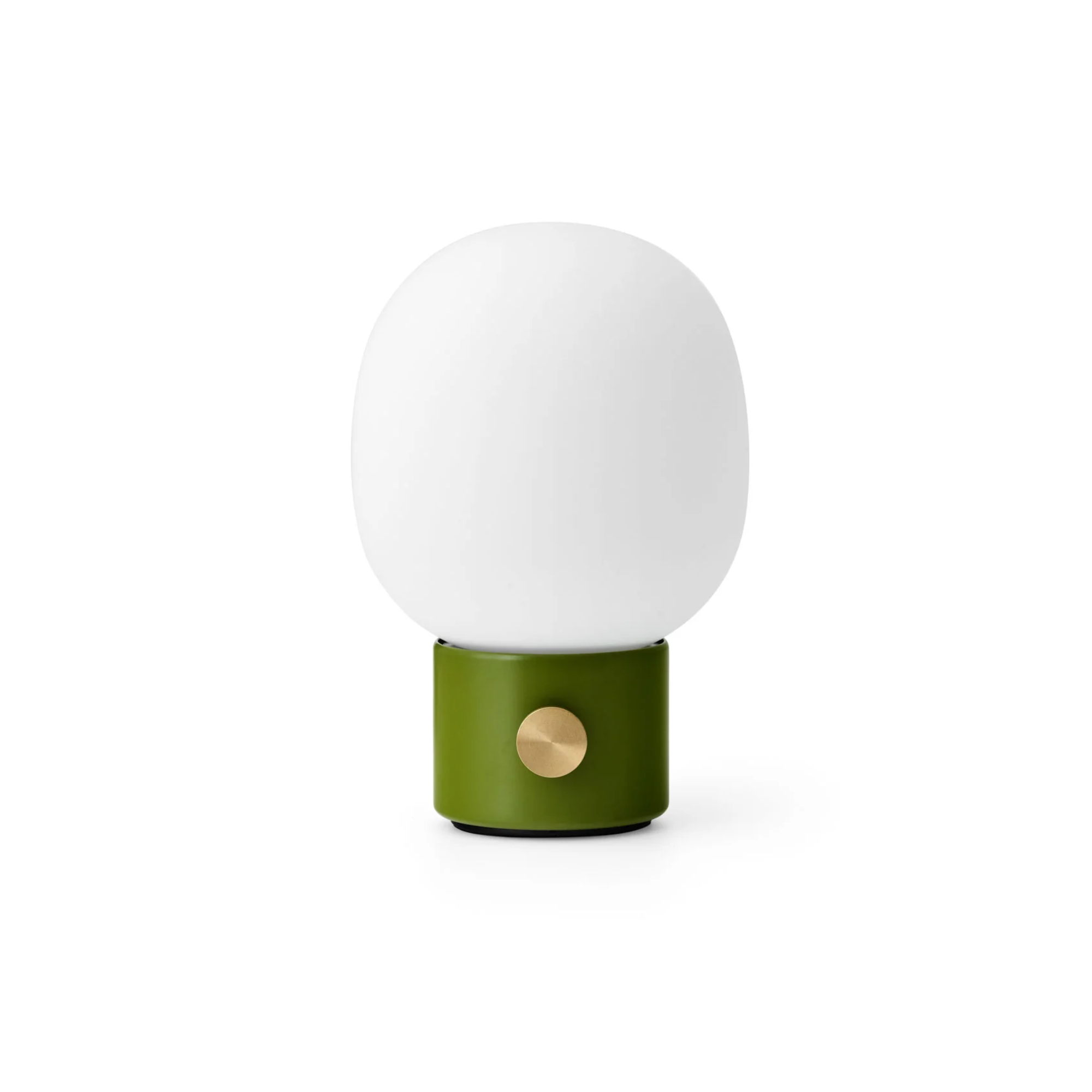The front of the dusty green JWDA Portable Table Lamp from Audo Copenhagen.