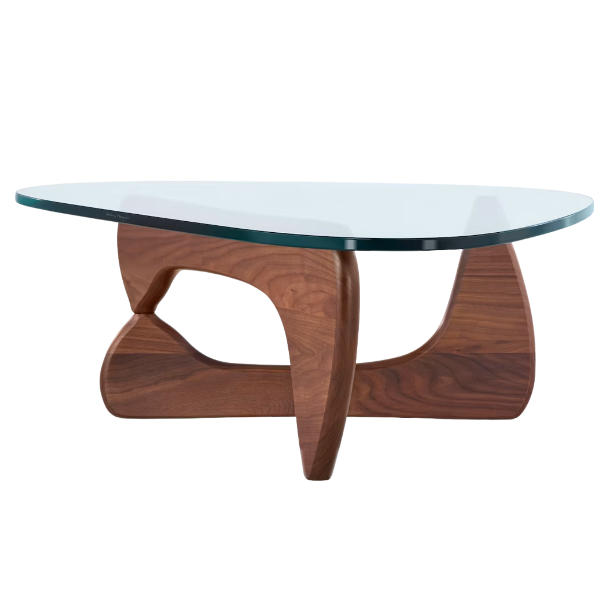 The side of the walnut Noguchi Table from Herman Miller.