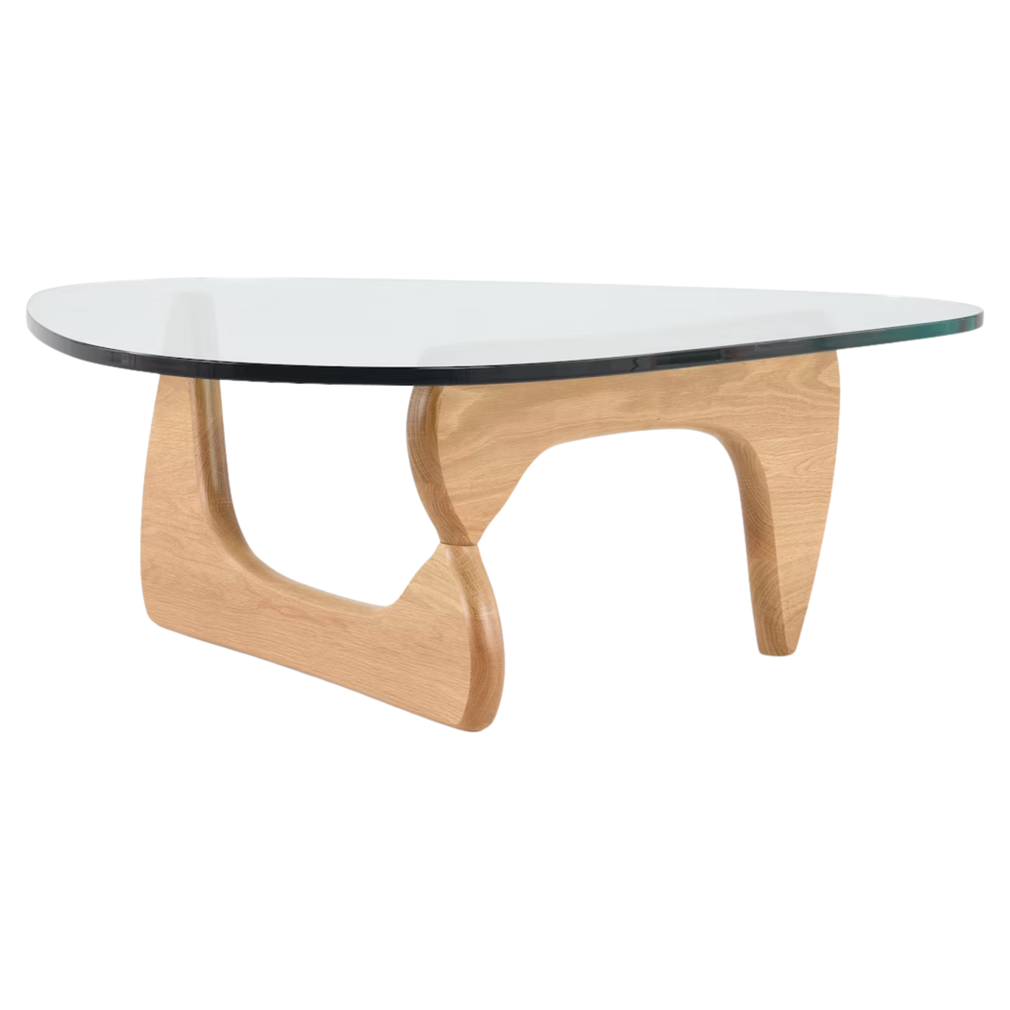 The side of the white oak Noguchi Table from Herman Miller.