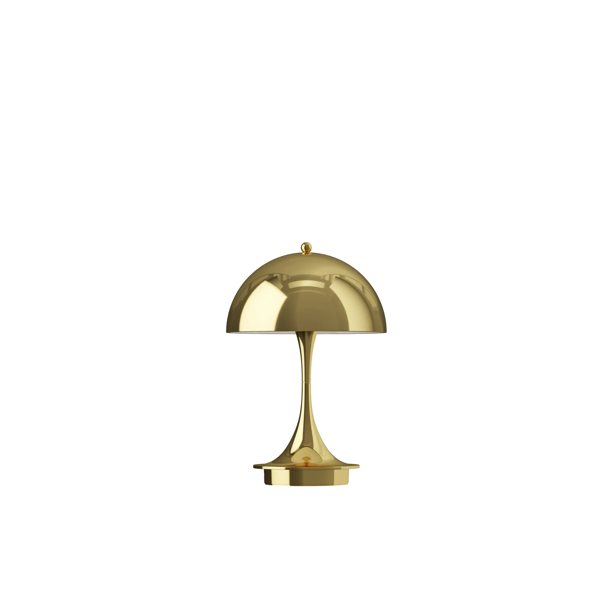 The brass Panthella 160 Portable Lamp from Louis Poulsen turned off.