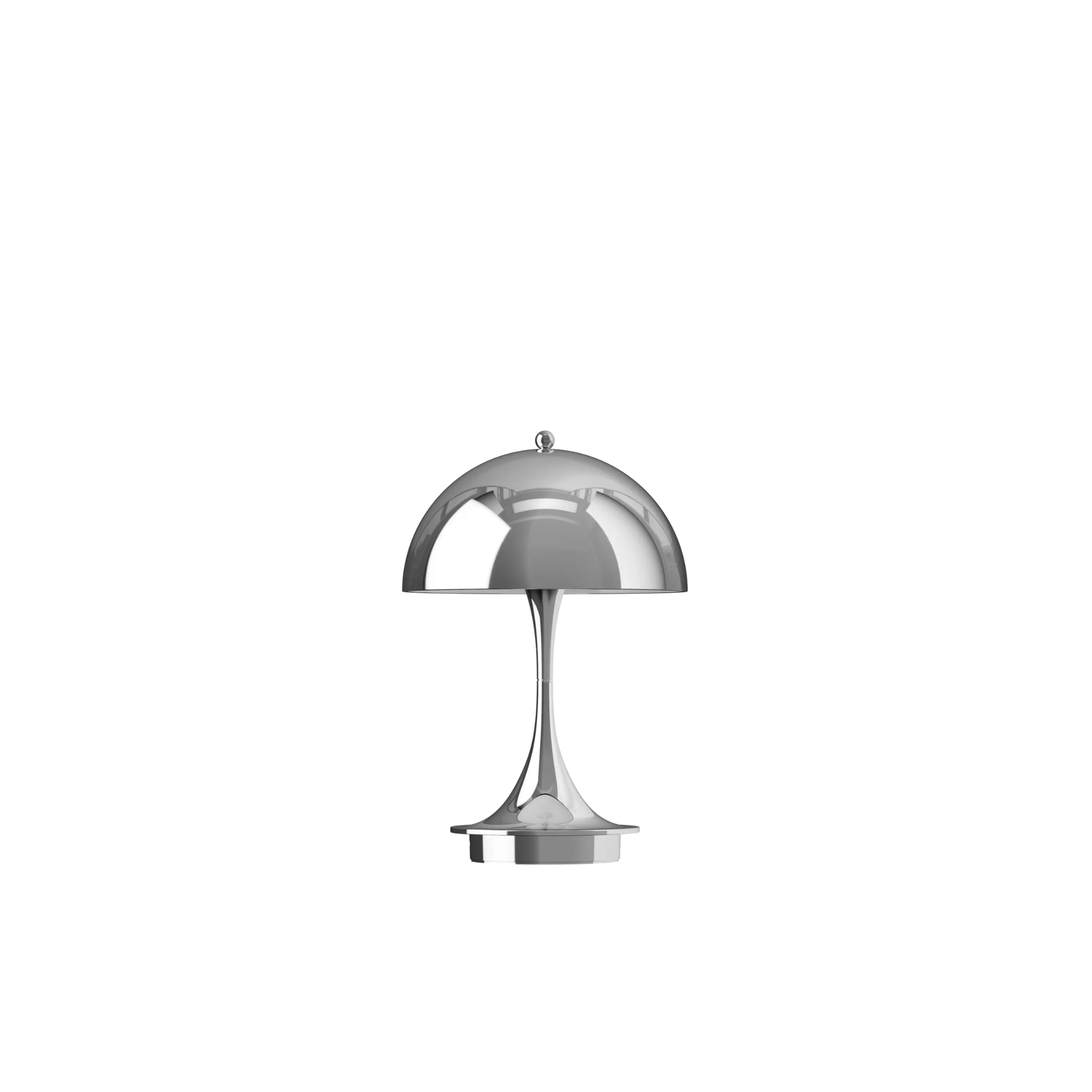 The chrome Panthella 160 Portable Lamp from Louis Poulsen turned off.