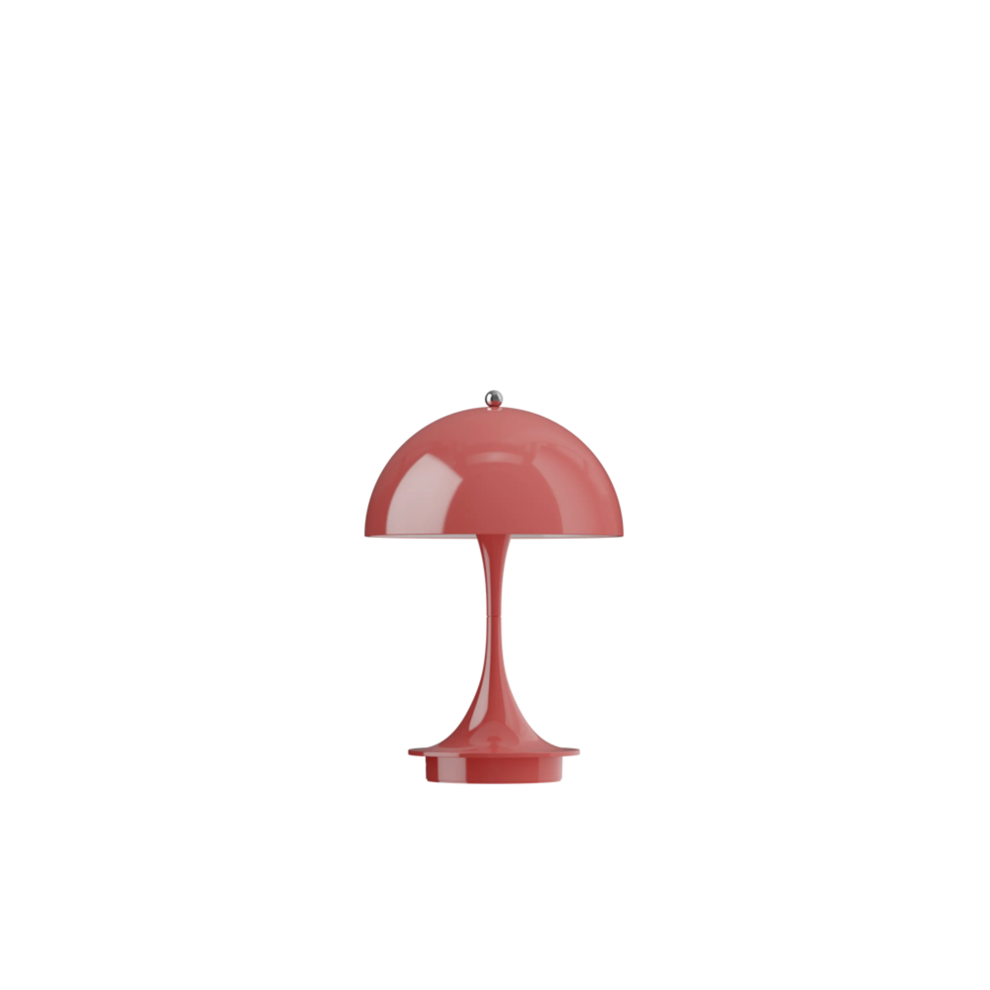 The coral Panthella 160 Portable Lamp from Louis Poulsen turned off.
