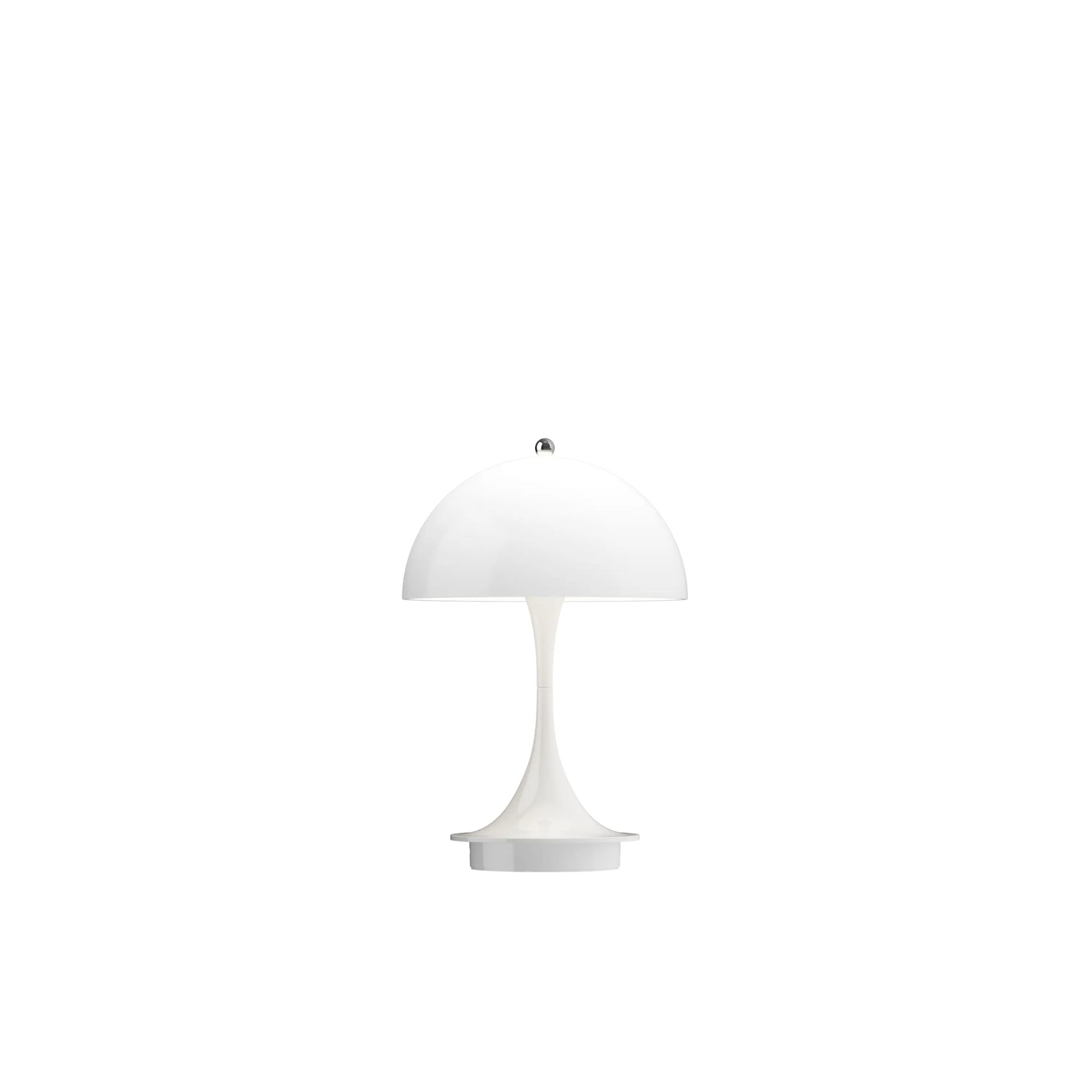 The opal Panthella 160 Portable Lamp from Louis Poulsen turned on.