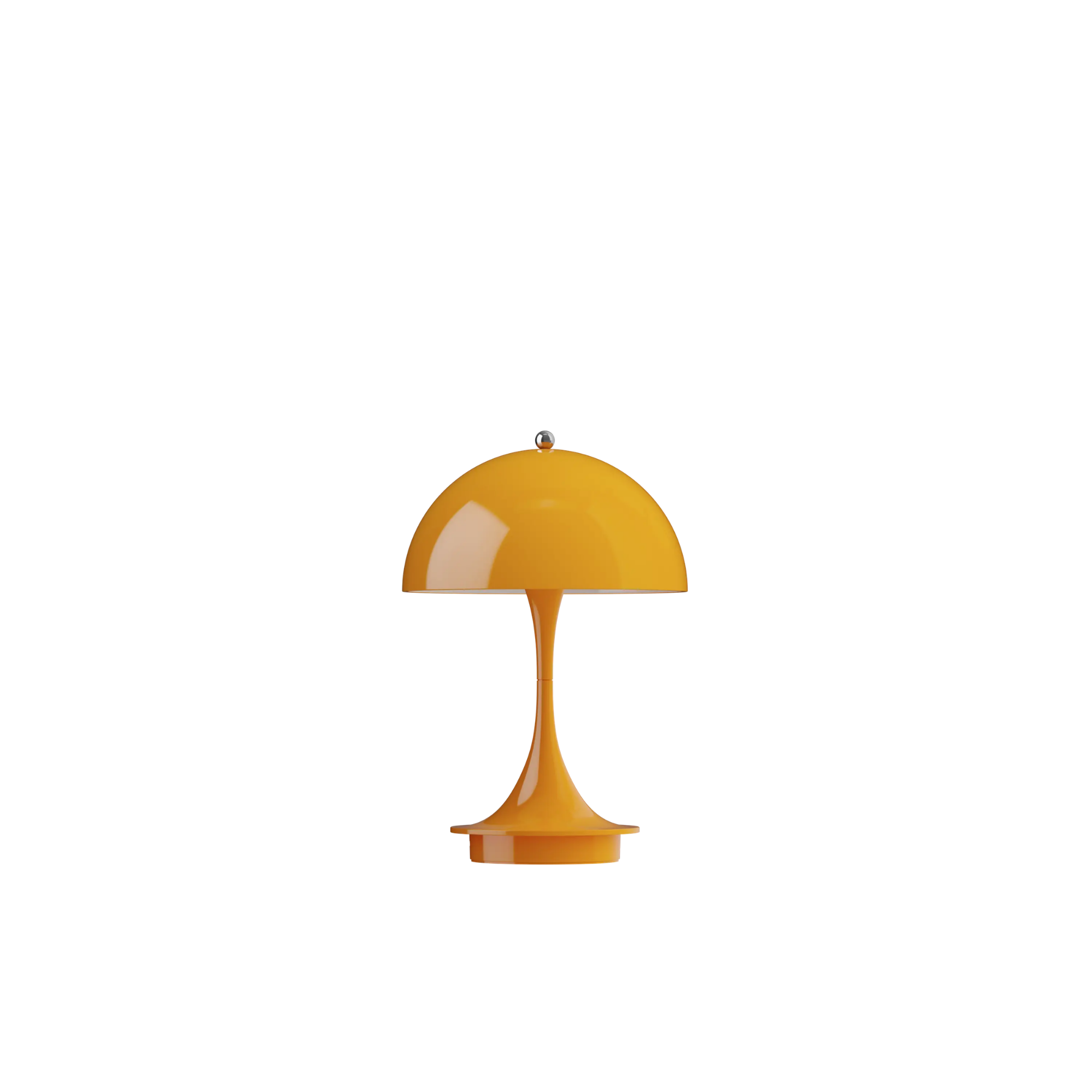 The orange Panthella 160 Portable Lamp from Louis Poulsen turned on.