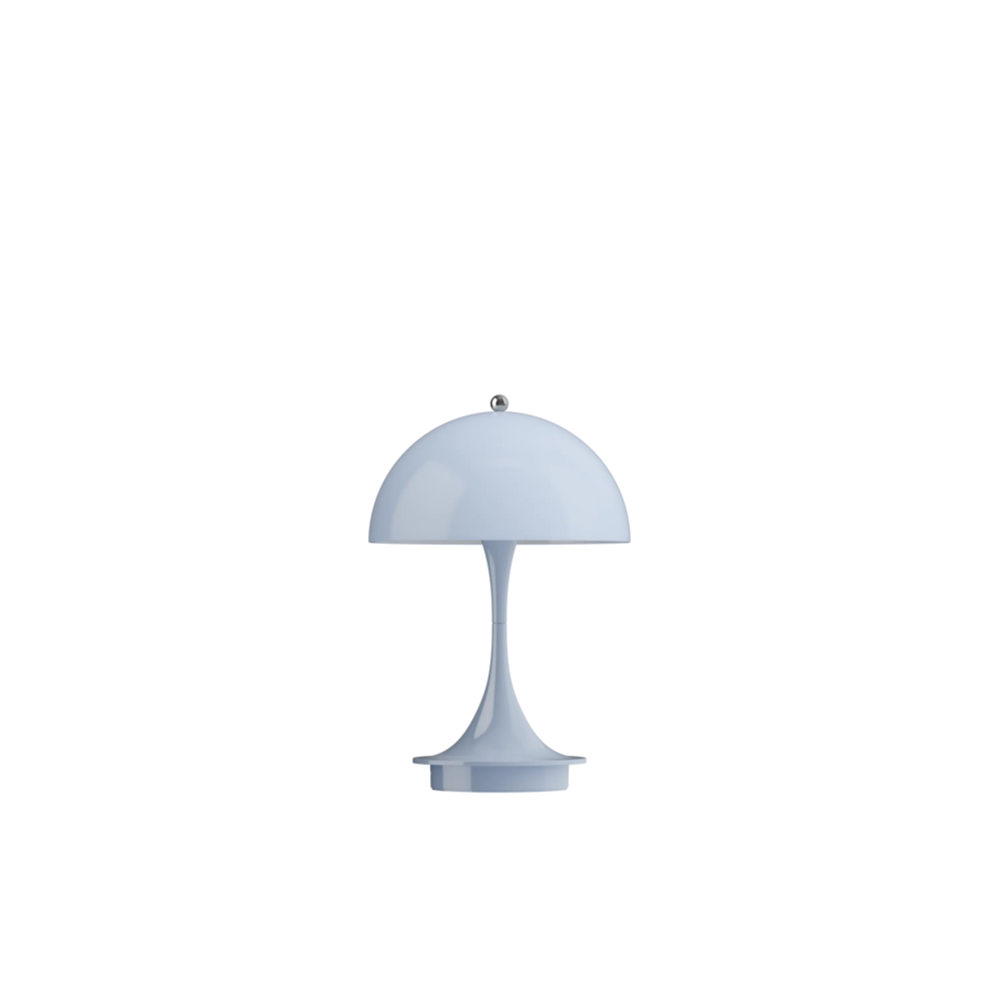 The pale blue opal Panthella 160 Portable Lamp from Louis Poulsen turned off.
