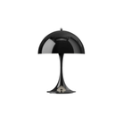 The black Panthella 250 Portable Lamp from Louis Poulsen turned on.