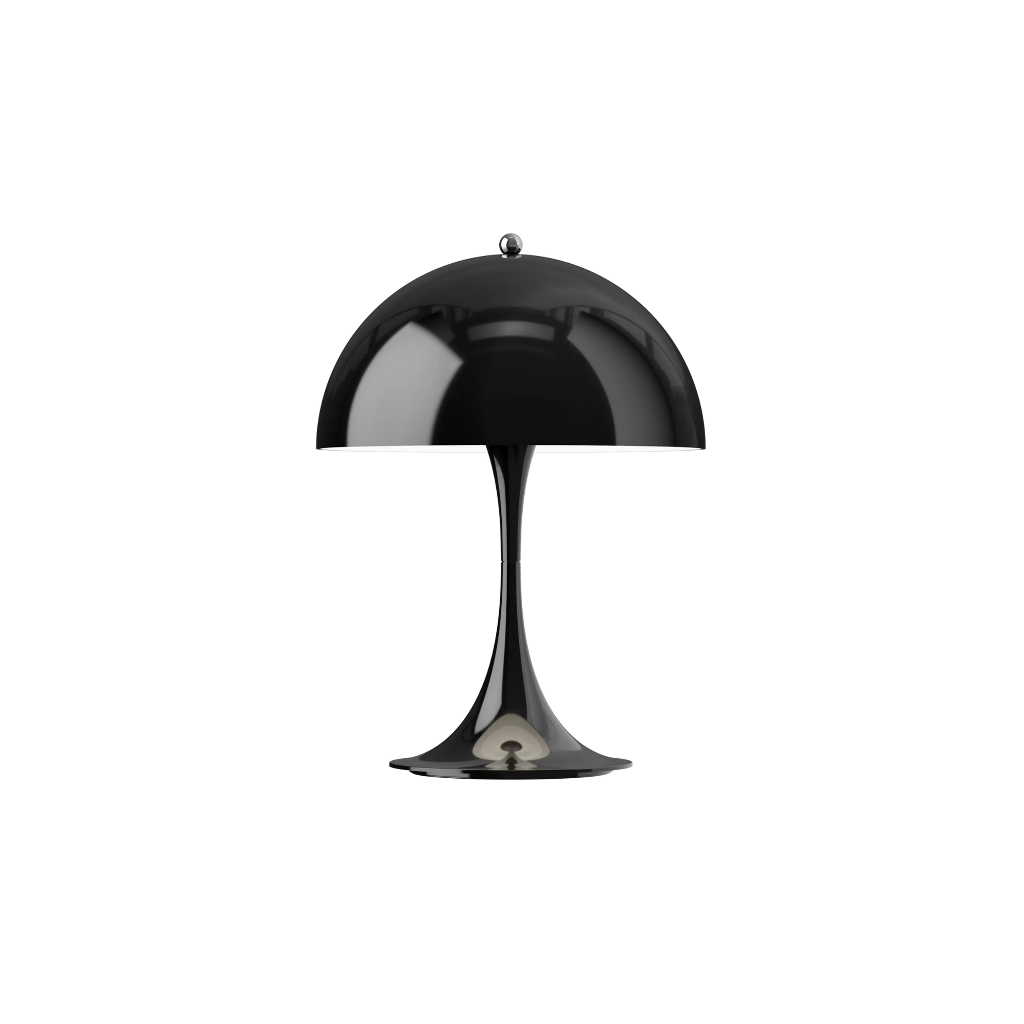 The black Panthella 250 Portable Lamp from Louis Poulsen turned on.