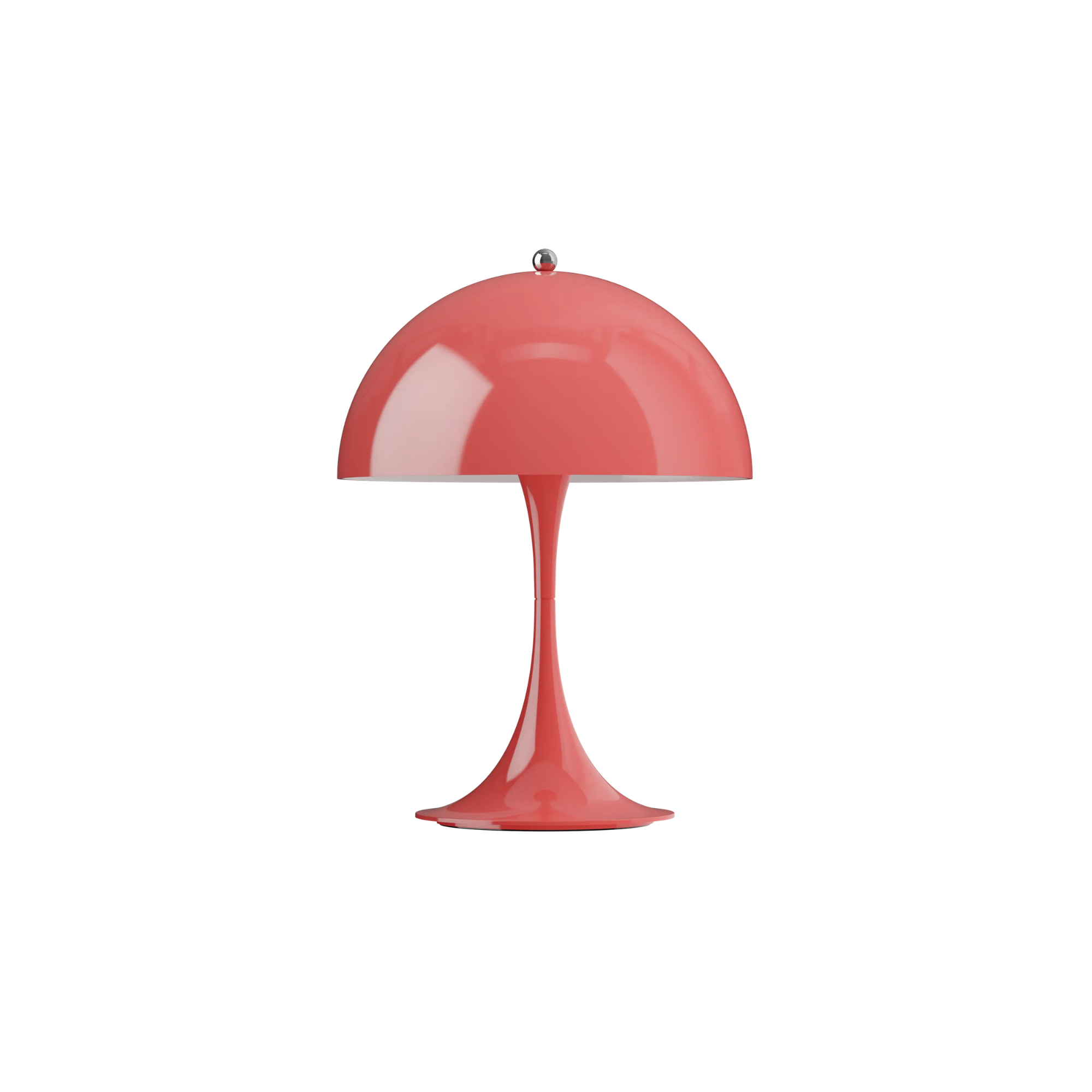 The coral Panthella 250 Portable Lamp from Louis Poulsen turned off.
