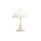 The opal beige Panthella 250 Portable Lamp from Louis Poulsen turned on.