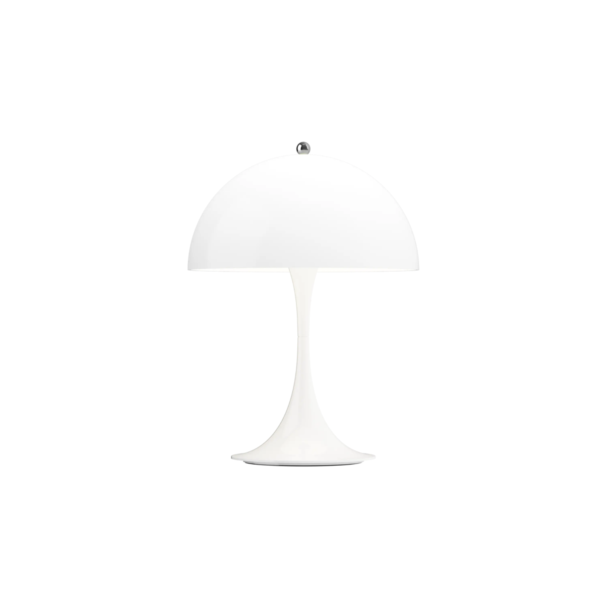 The opal Panthella 250 Portable Lamp from Louis Poulsen turned on.