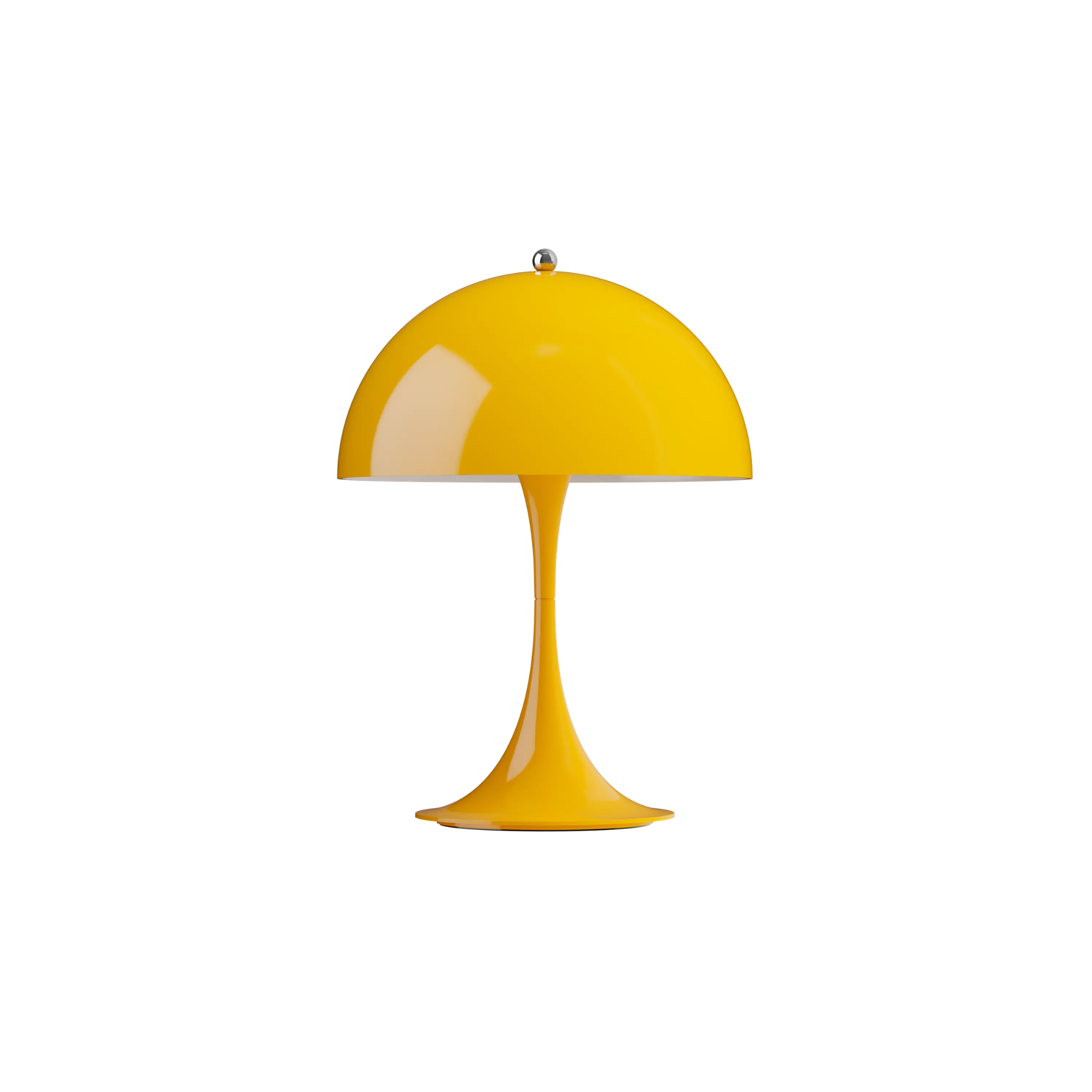 The opaque yellow Panthella 250 Portable Lamp from Louis Poulsen turned off.