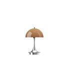 The 9.5 inch brown Panthella Portable Lamp: The Originals from Louis Poulsen turned on.