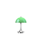 The 9.5 inch green Panthella Portable Lamp: The Originals from Louis Poulsen turned on.