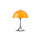 The 13.2 inch orange Panthella Portable Lamp: The Originals from Louis Poulsen turned on.