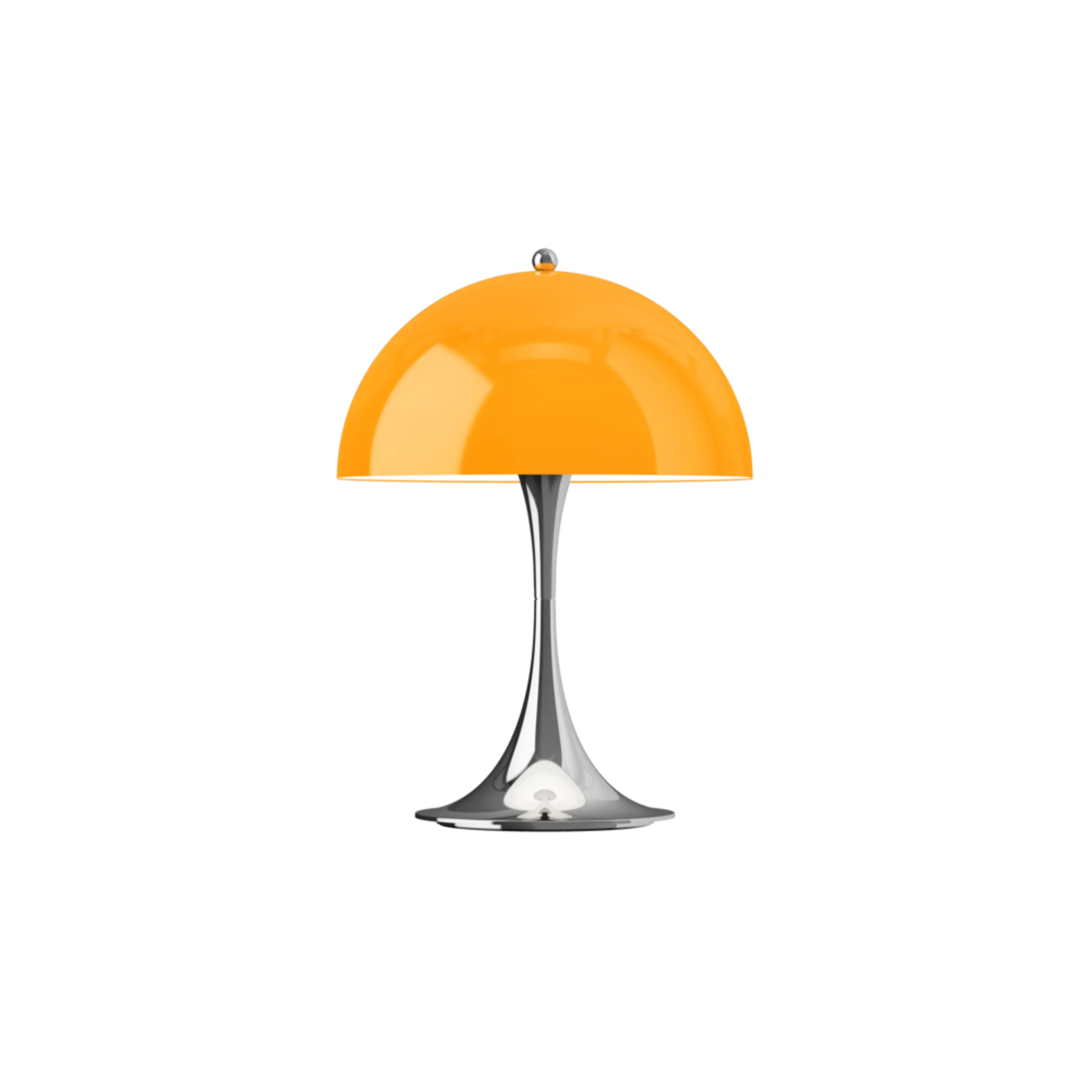 The 13.2 inch orange Panthella Portable Lamp: The Originals from Louis Poulsen turned on.