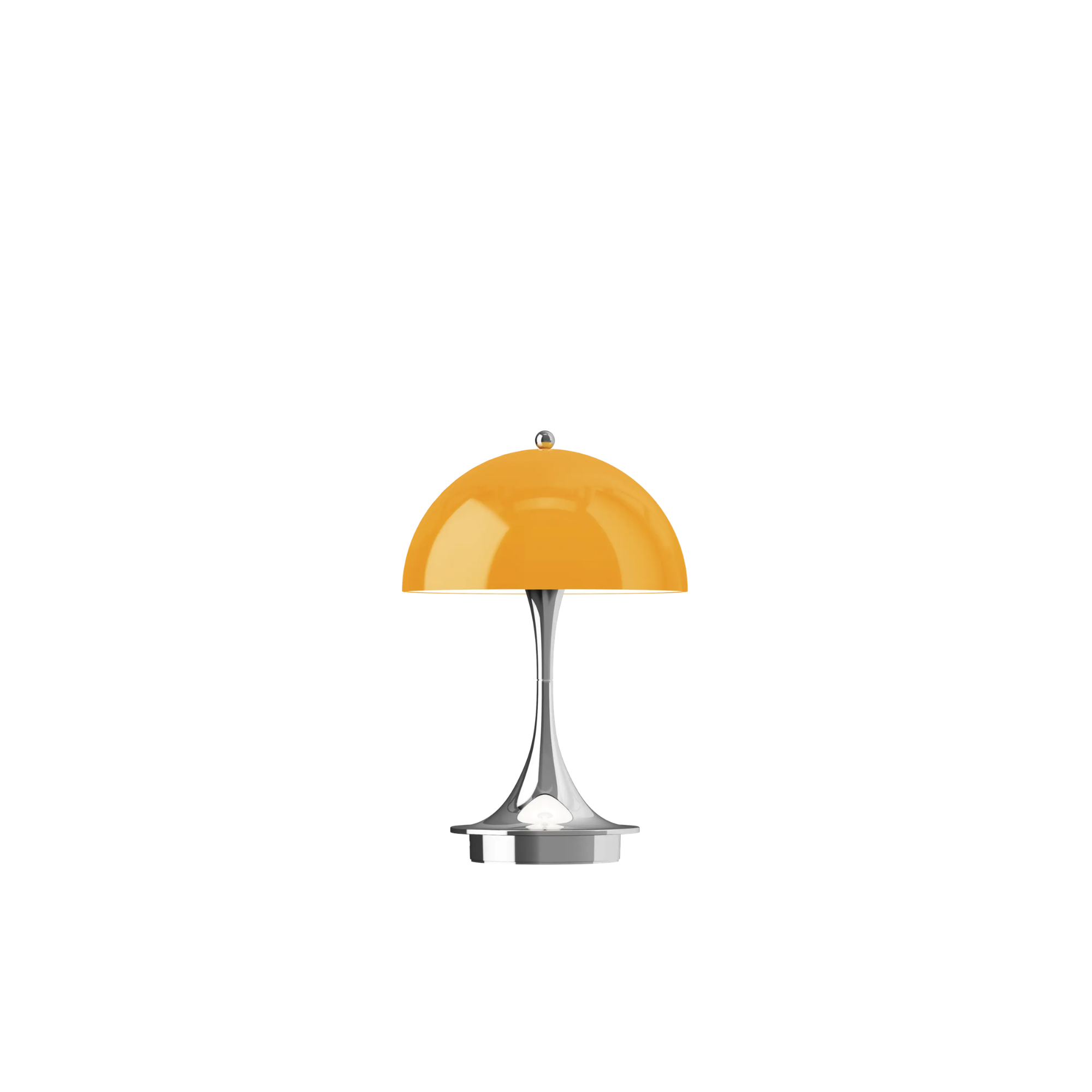 The 9.5 inch orange Panthella Portable Lamp: The Originals from Louis Poulsen turned on.