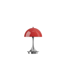 The 9.5 inch red Panthella Portable Lamp: The Originals from Louis Poulsen turned off.