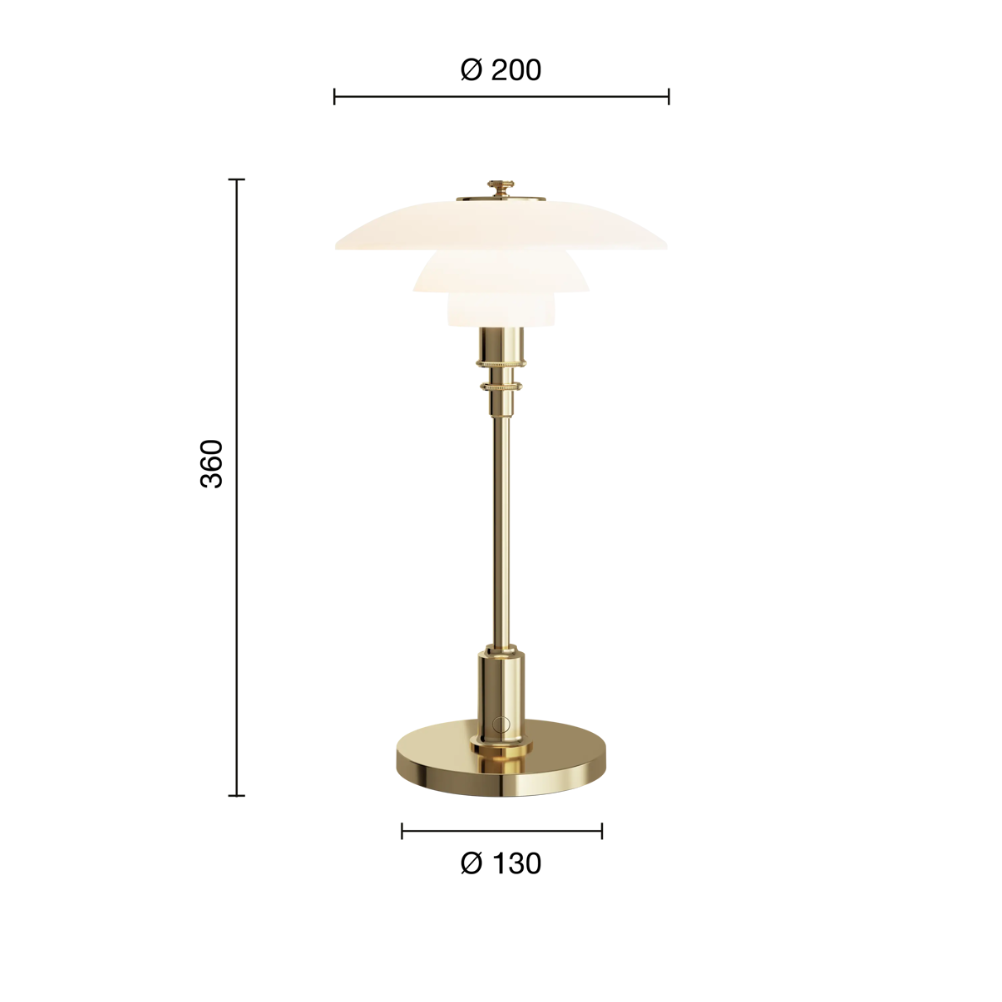 The brass PH 2/1 Portable Lamp from Louis Poulsen dimensions.