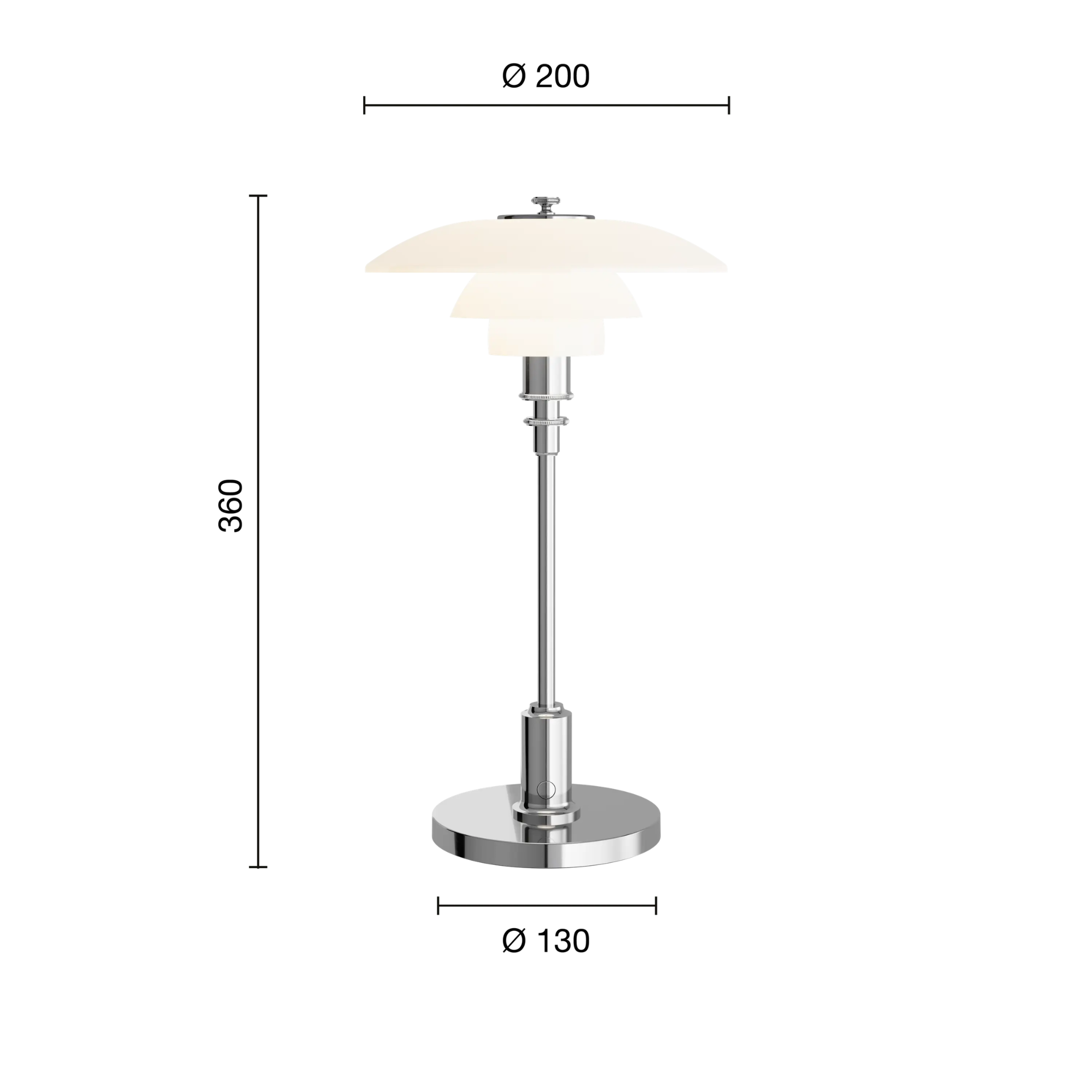 The chrome PH 2/1 Portable Lamp from Louis Poulsen dimensions.