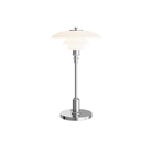 The chrome PH 2/1 Portable Lamp from Louis Poulsen turned on.