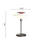 The opal white and high luster chrome plate PH 80 Portable Lamp from Louis Poulsen dimensions.